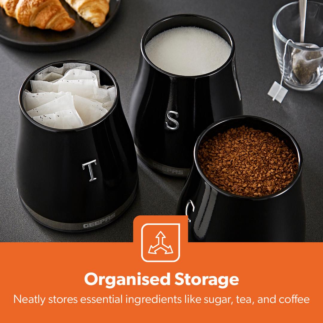 4-Piece Tea, Coffee, Sugar Canister Set Retrovive In Black