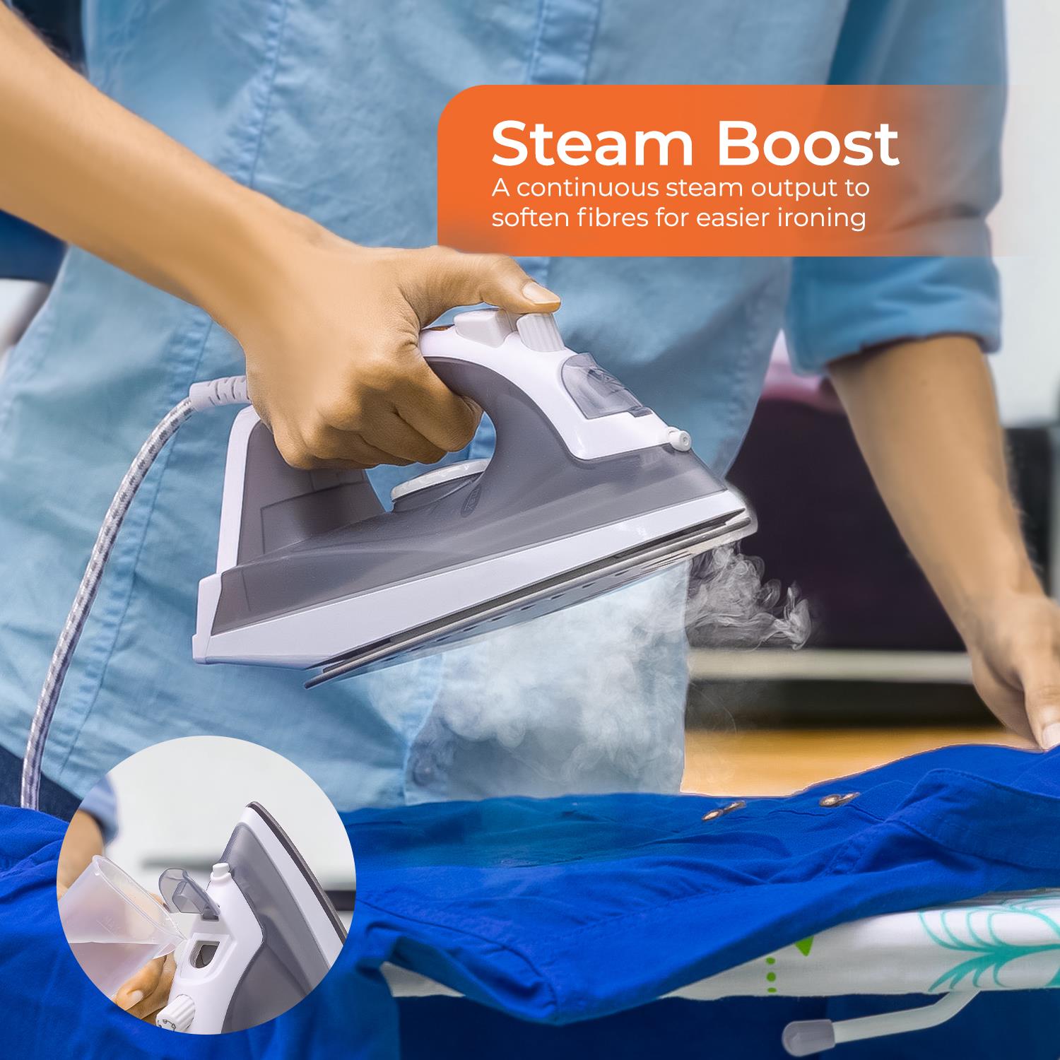 1600W Non-Stick Soleplate Dry/Steam Iron (Grey & Blue)