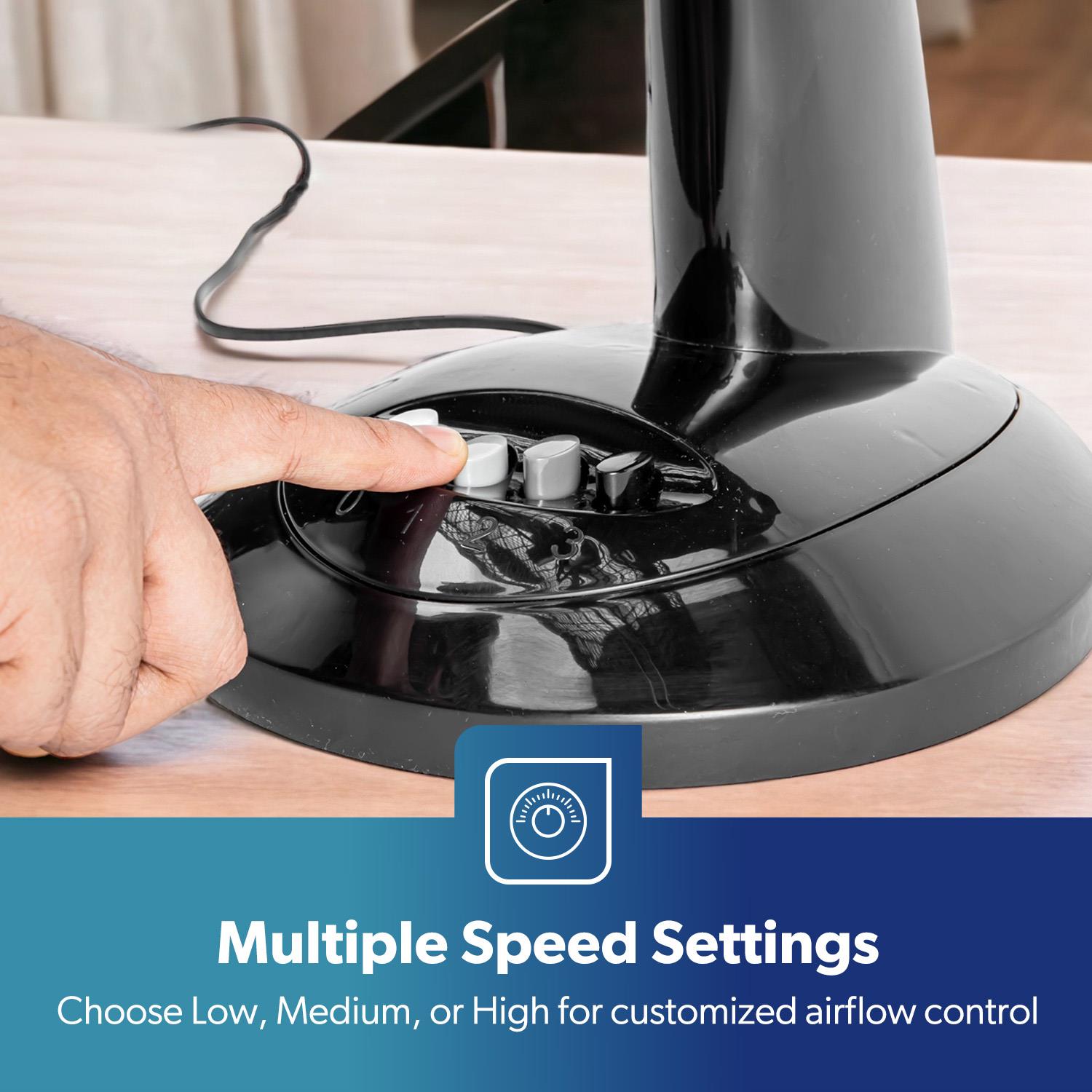 12-Inch Oscillating Black Table Fan with 3 Speed Settings