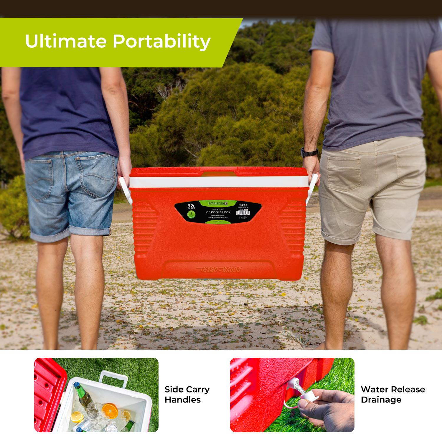32L Red Insulated Ice Cooler Box For Camping