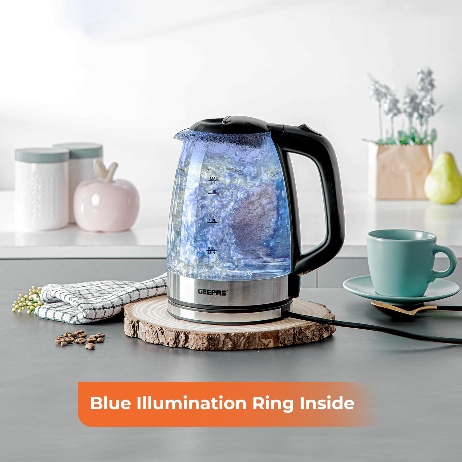 1.8L Black LED Glass Kettle and Four-Slice Toaster Set
