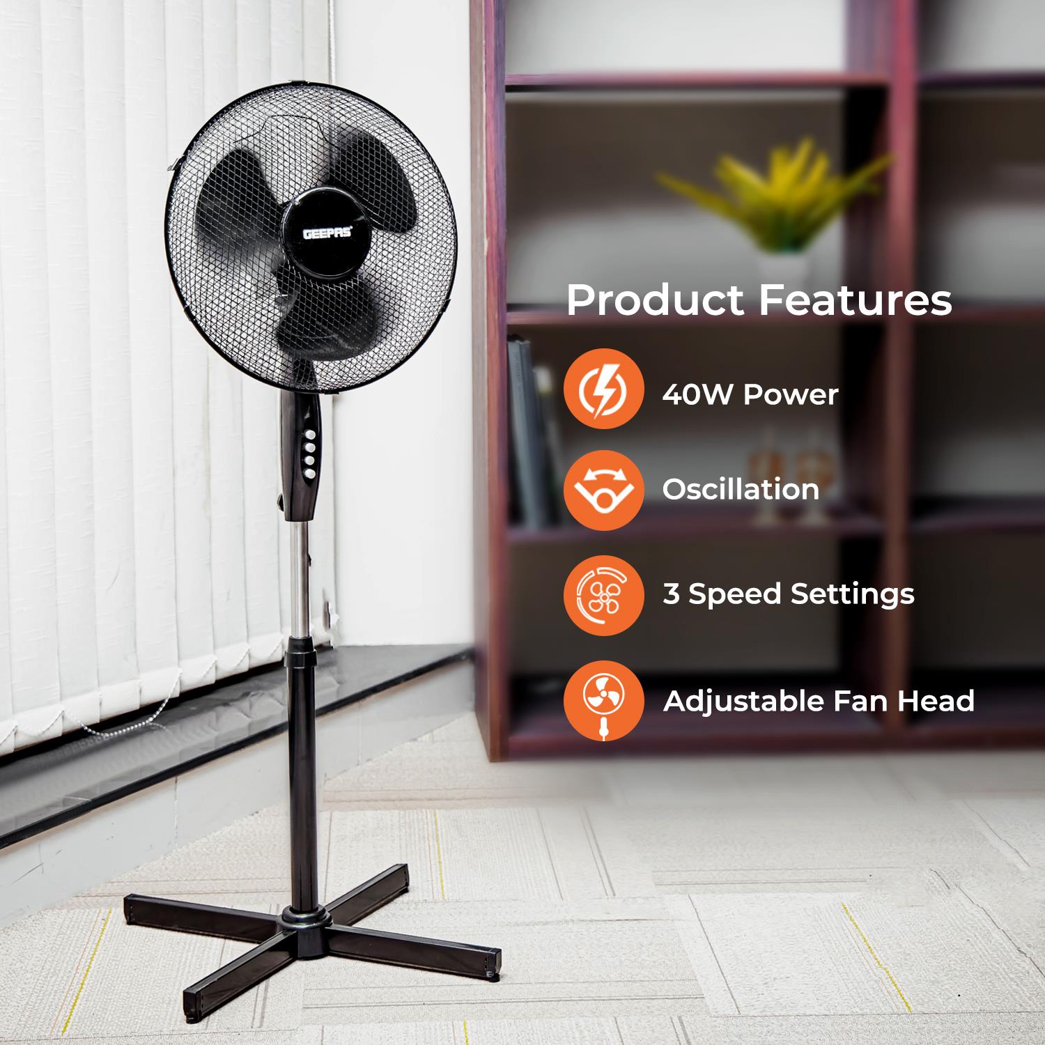 16-Inch Pedestal Fan With Oscillation (White, Grey, Black)