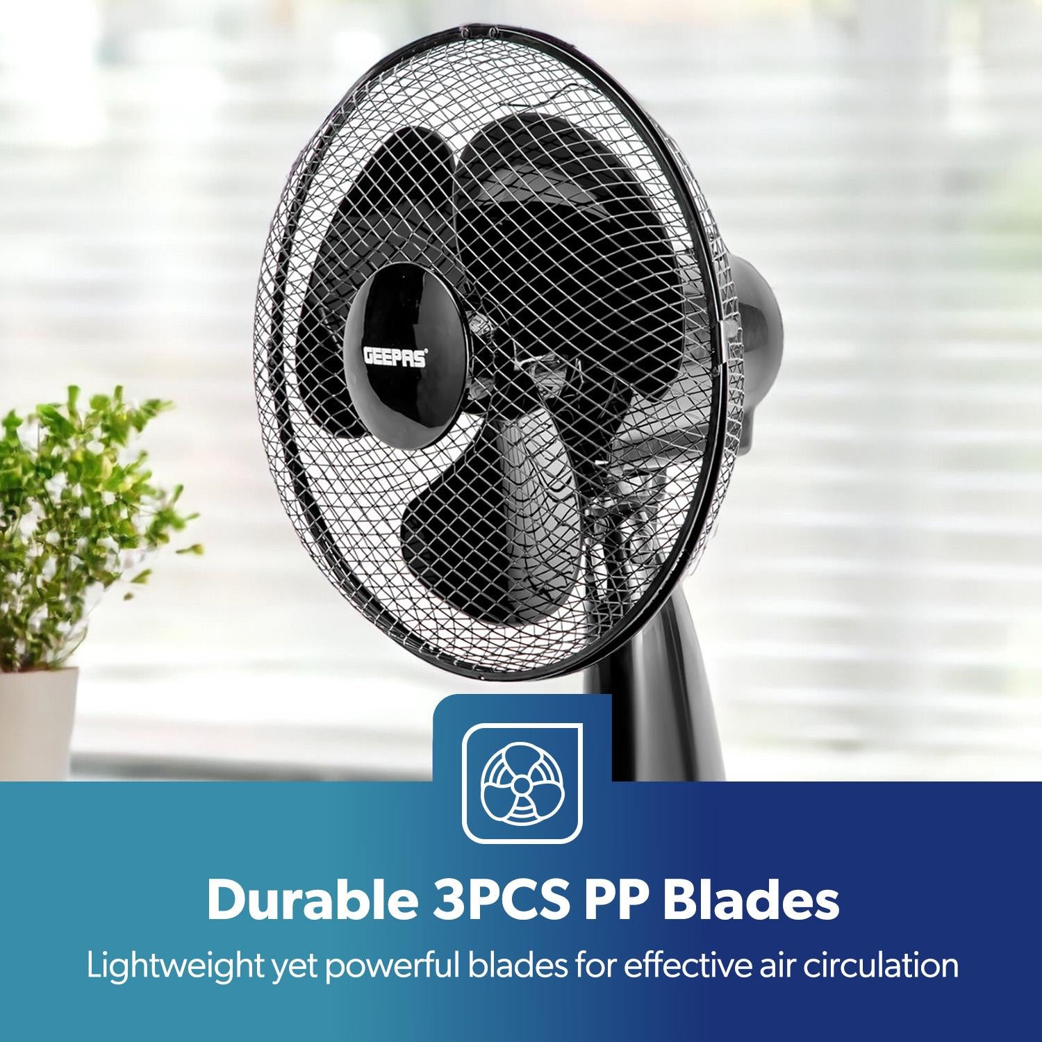 12-Inch Oscillating Black Table Fan with 3 Speed Settings