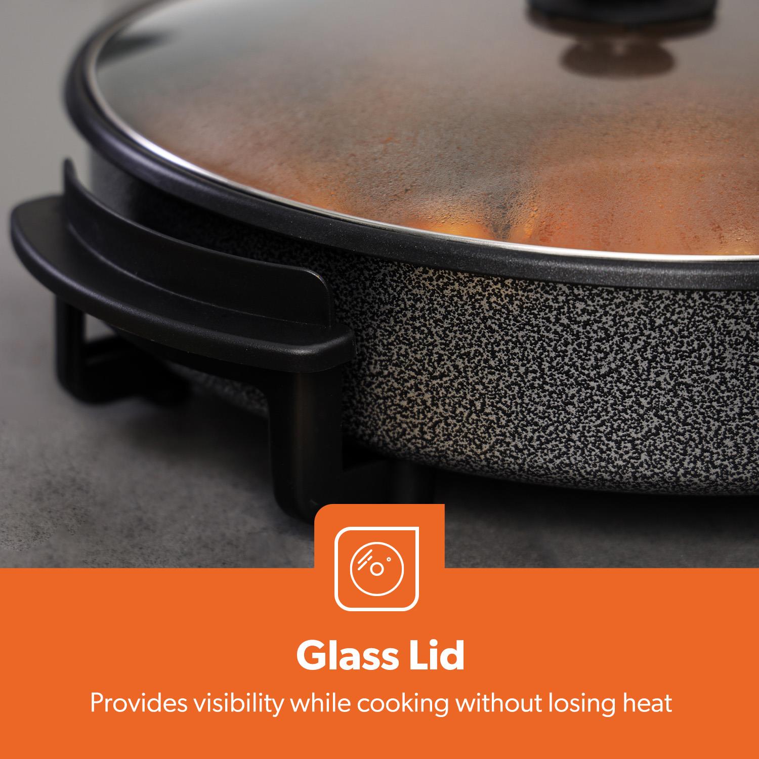 The multi-cooker also features a glass lid, makes it easy to monitor the cooking process.