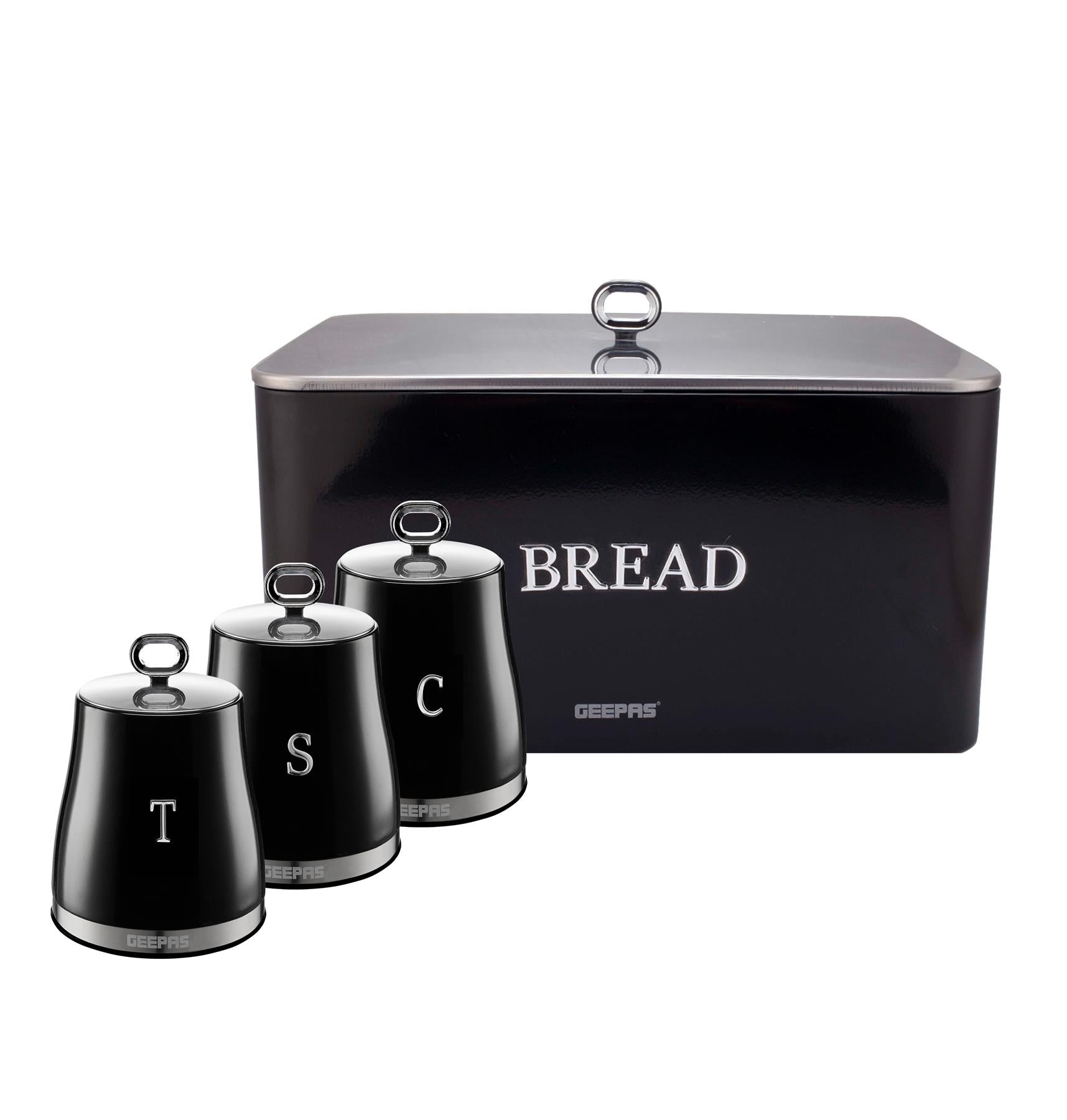 4-Piece Tea, Coffee, Sugar Canister Set Retrovive In Black