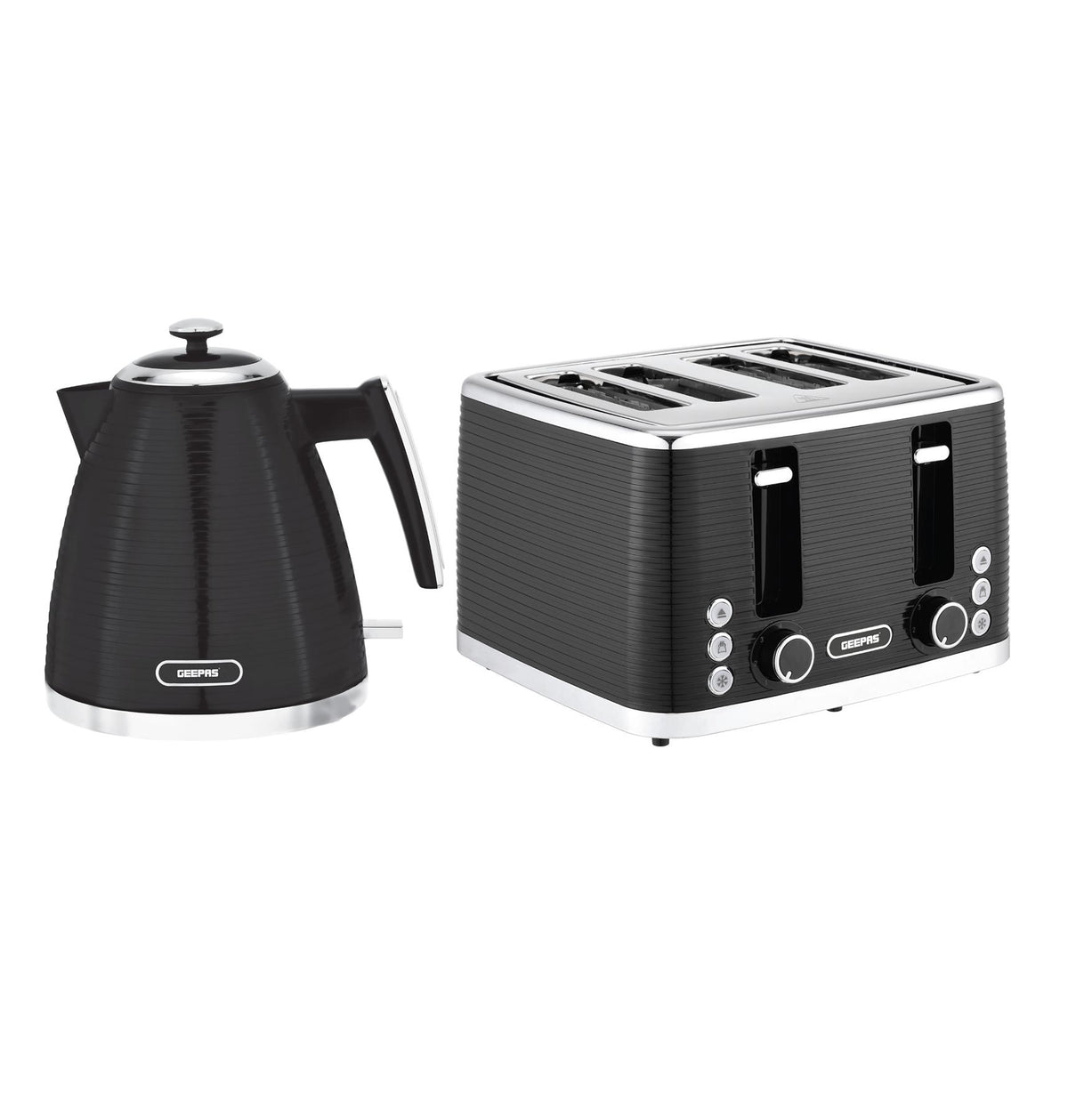 1.7L 3000W Electric Kettle & 4 Slice Toaster Kitchen Set Linear Black