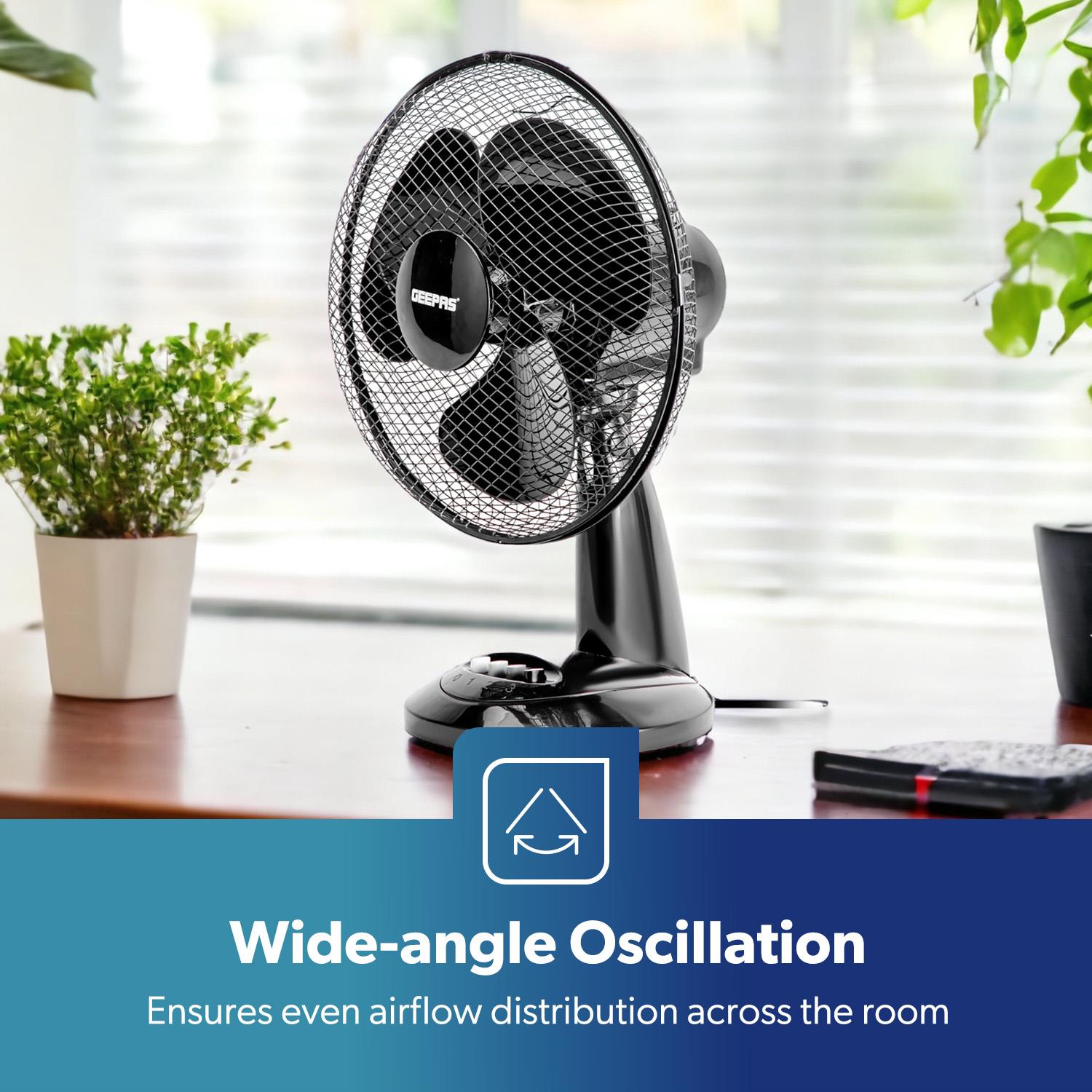 12-Inch Oscillating Black Table Fan with 3 Speed Settings
