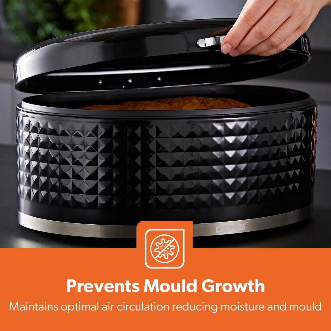 4Pc Tea Coffee Sugar Canister 1.3L & 9L Bread Bin Set Argyle Black