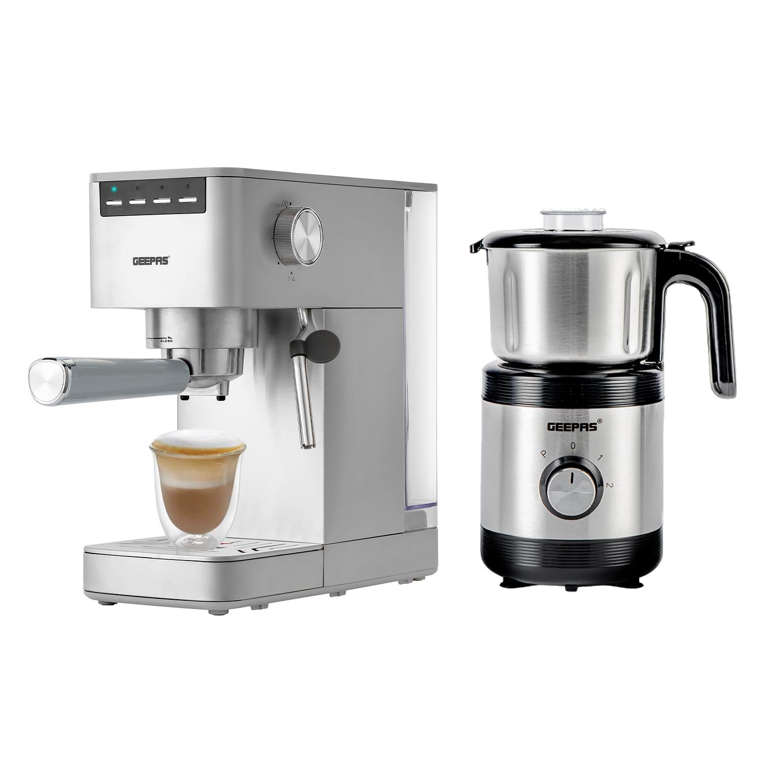 1450W Silver Slim Espresso Coffee Machine & Coffee Grinder Set