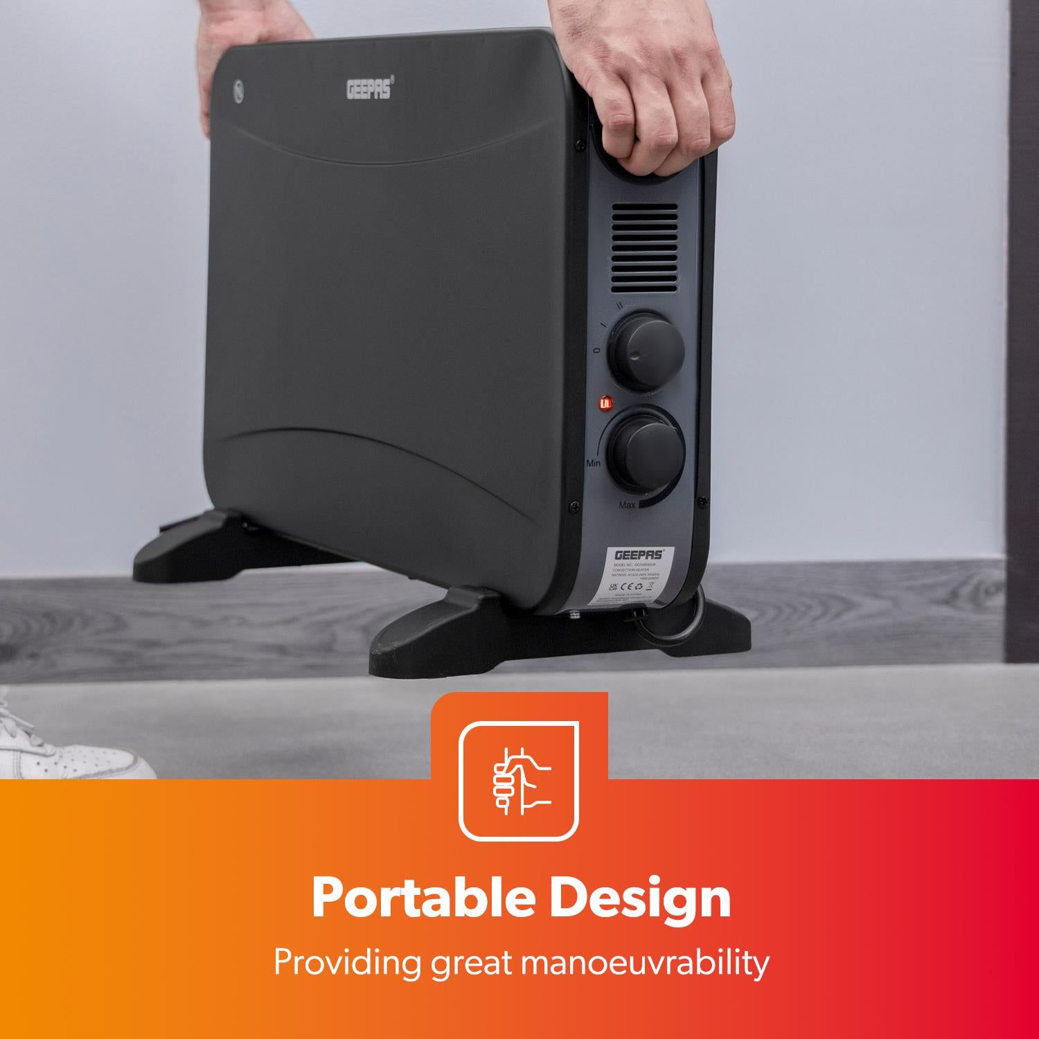 2000W Black Freestanding Convector Heater With Thermostat