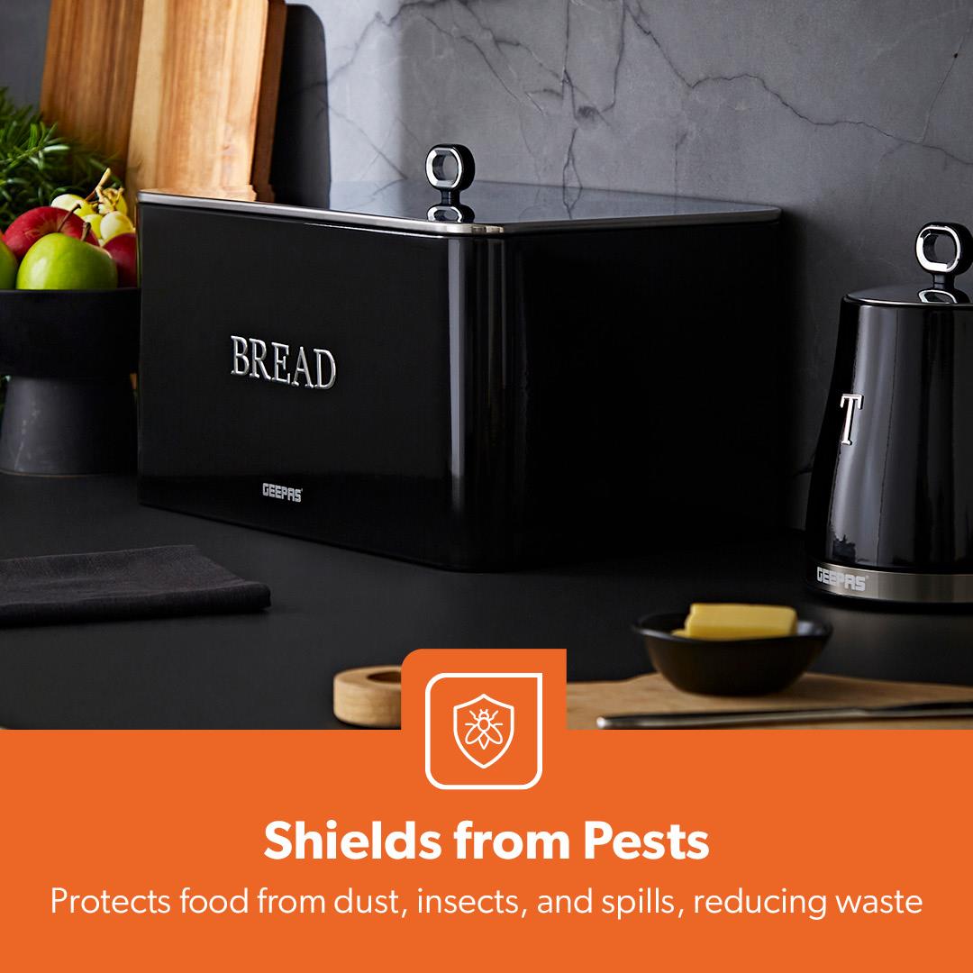 13L Steel Kitchen Bread Bin Canister Countertop Storage Retrovive