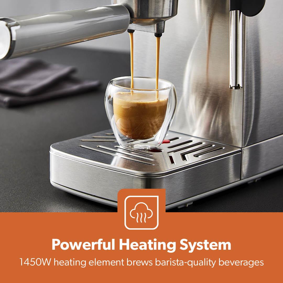 1450W Silver Slim Espresso Coffee Machine & Coffee Grinder Set