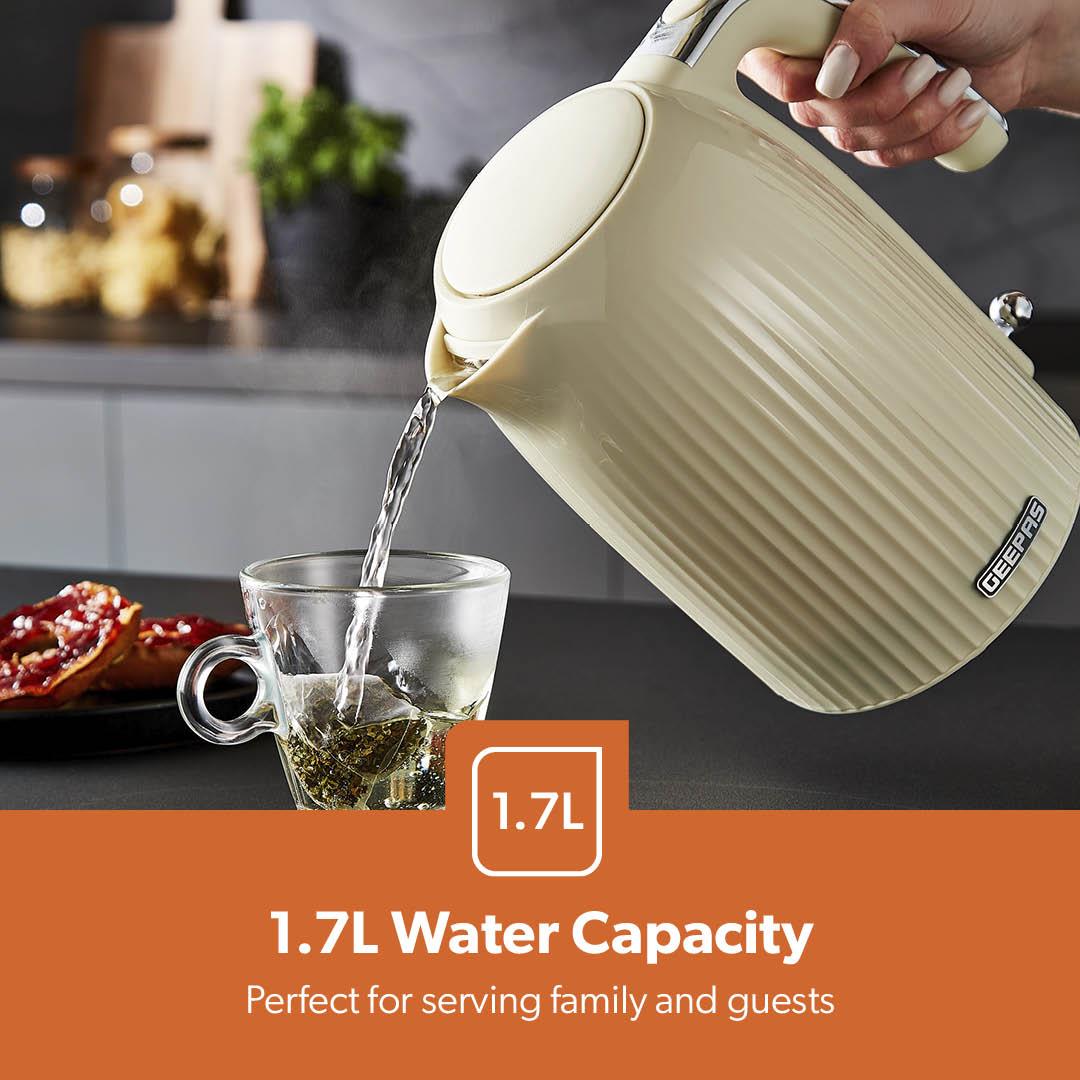 1.7L Fluted Cream Cordless Electric Kettle With Rapid Boil