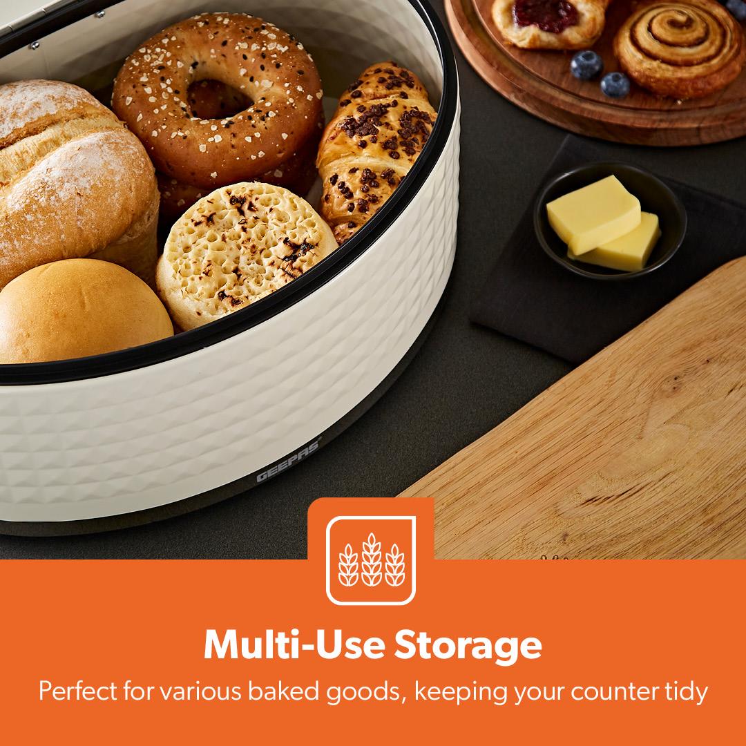 9L Argyle Cream Carbon Steel Bread Bin Kitchen Storage