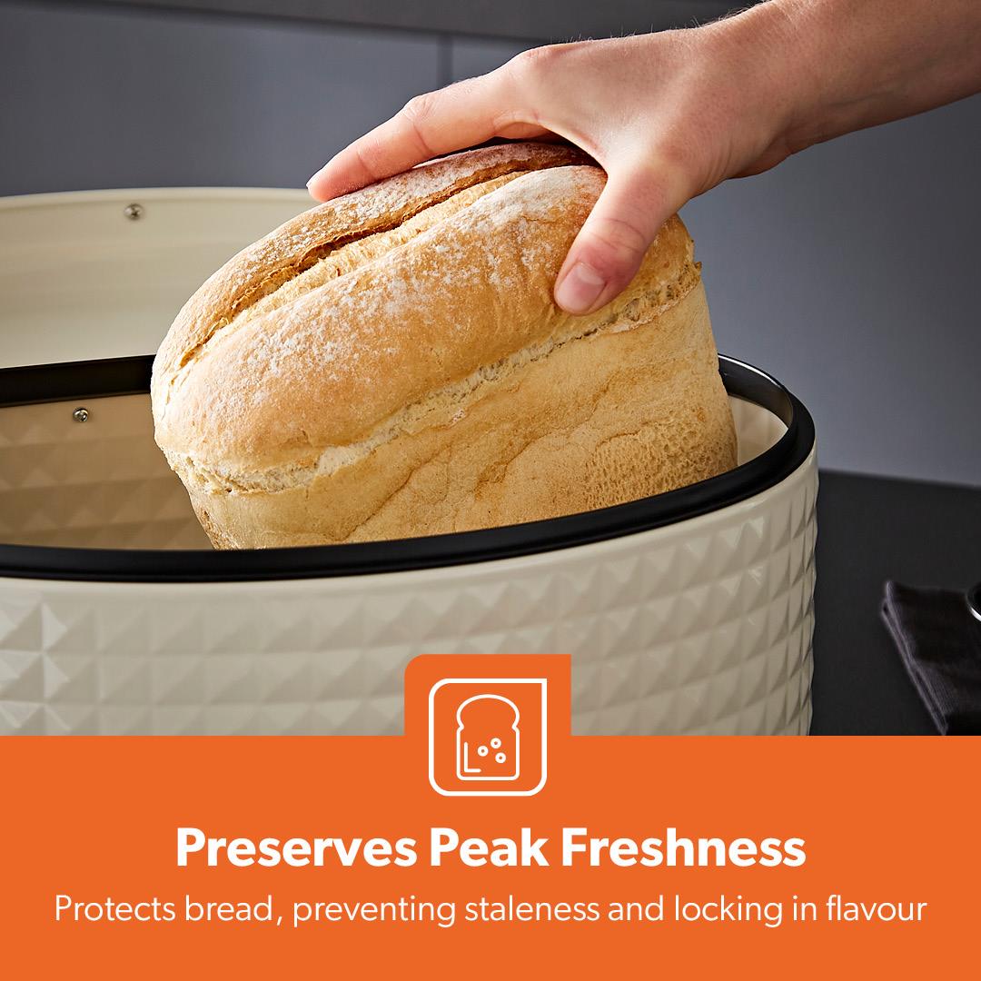 9L Argyle Cream Carbon Steel Bread Bin Kitchen Storage