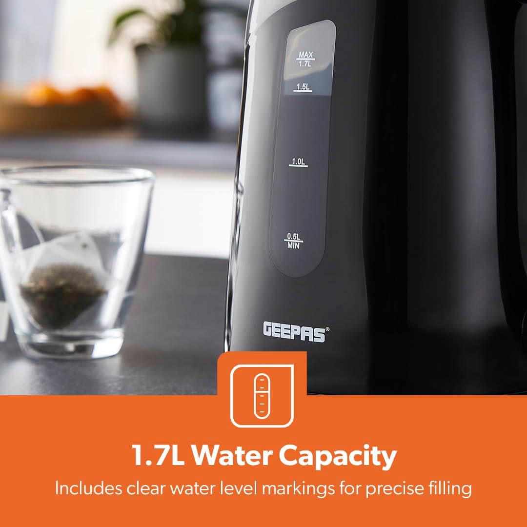1.7L LED Illuminated Black Plastic Electric Kettle