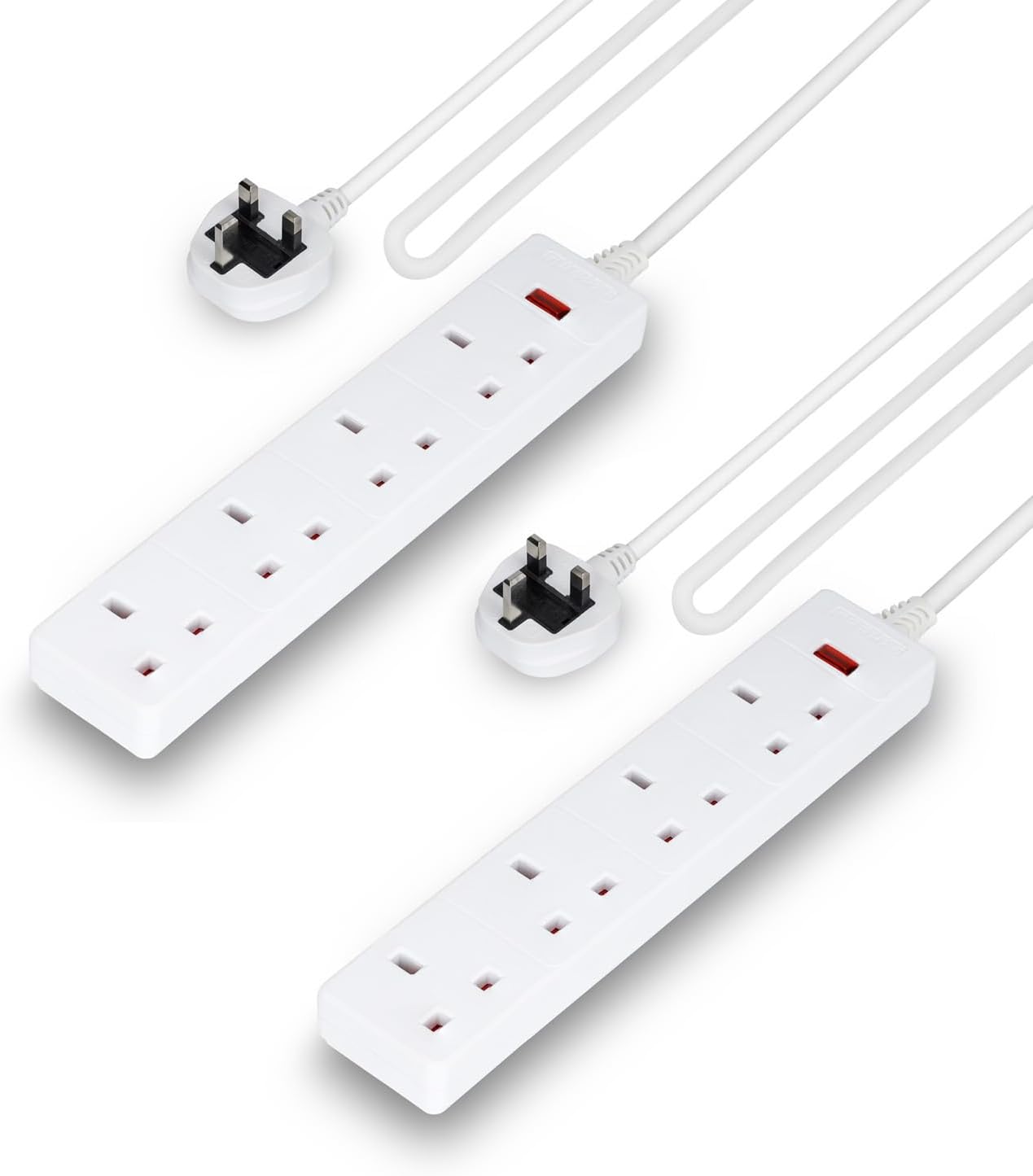 Pack Of 2 White 4 Gang Extension Leads With 2 Meter Cable