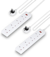 Pack Of 2 White 4 Gang Extension Leads With 2 Meter Cable