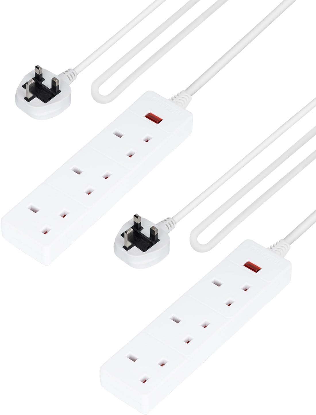 Pack Of 2 White 4 Gang Extension Lead With 1-Meter Cable