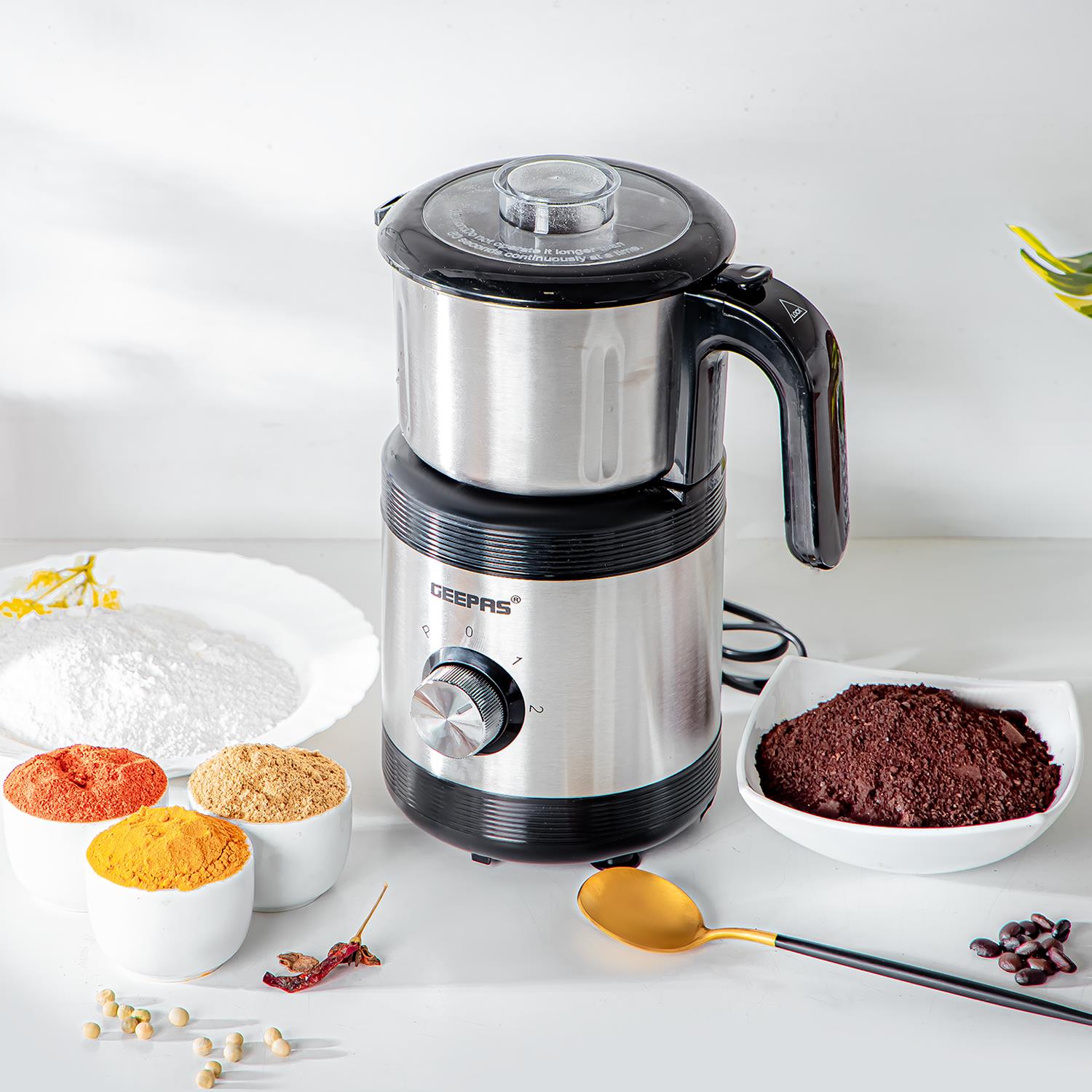 1450W Silver Slim Espresso Coffee Machine & Coffee Grinder Set