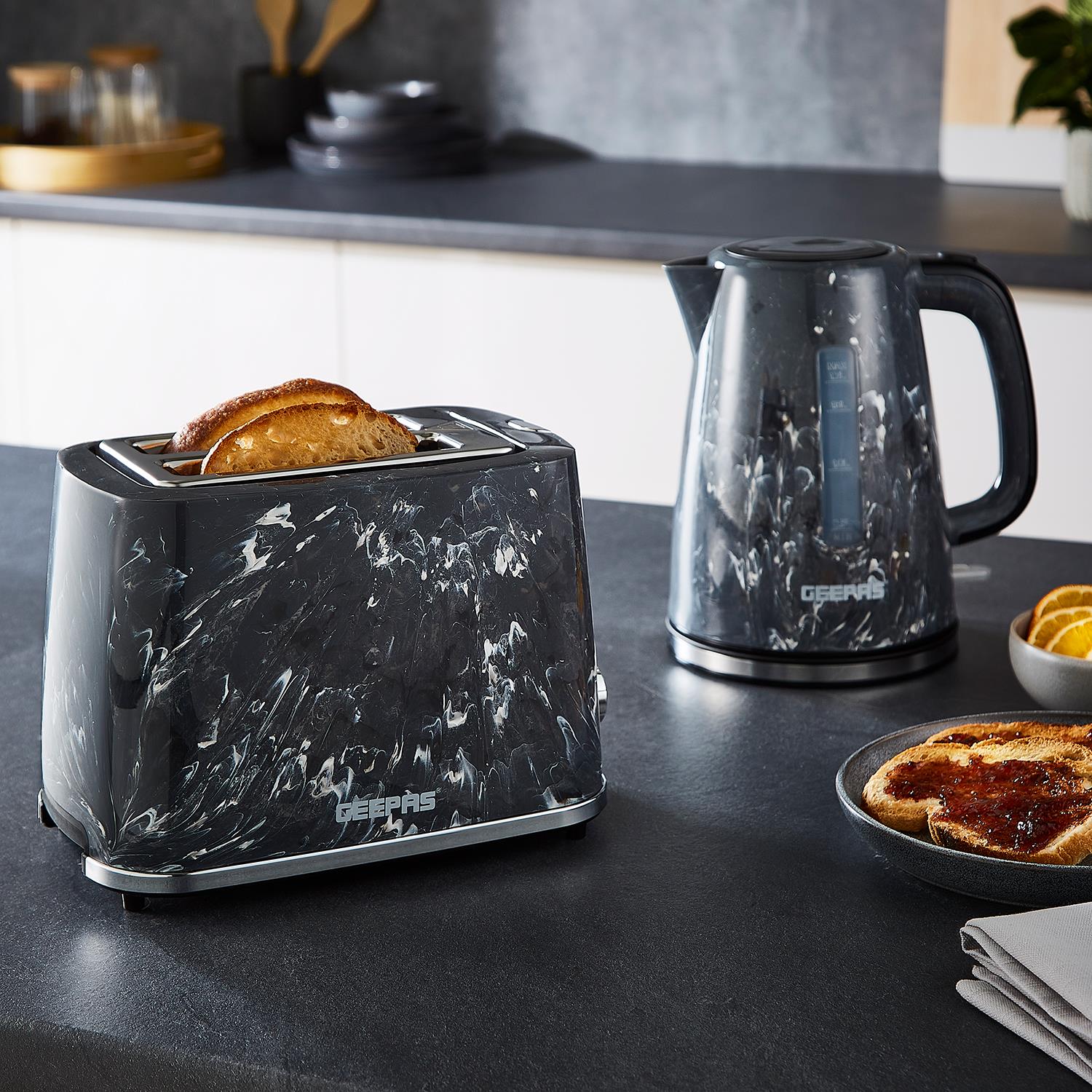 Black 1.7L Cordless Kettle & 2-Slice Bread Toaster Combo