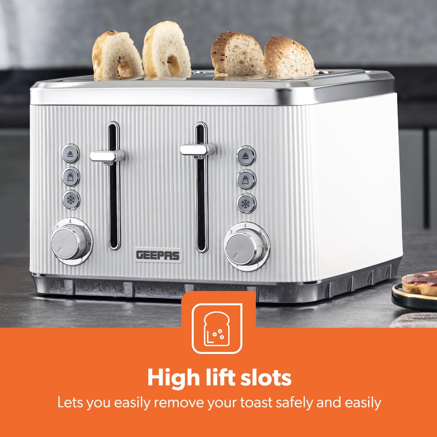 4 Slice Toaster 7 Browning Defrost Reheat Function 1860W Arcus White