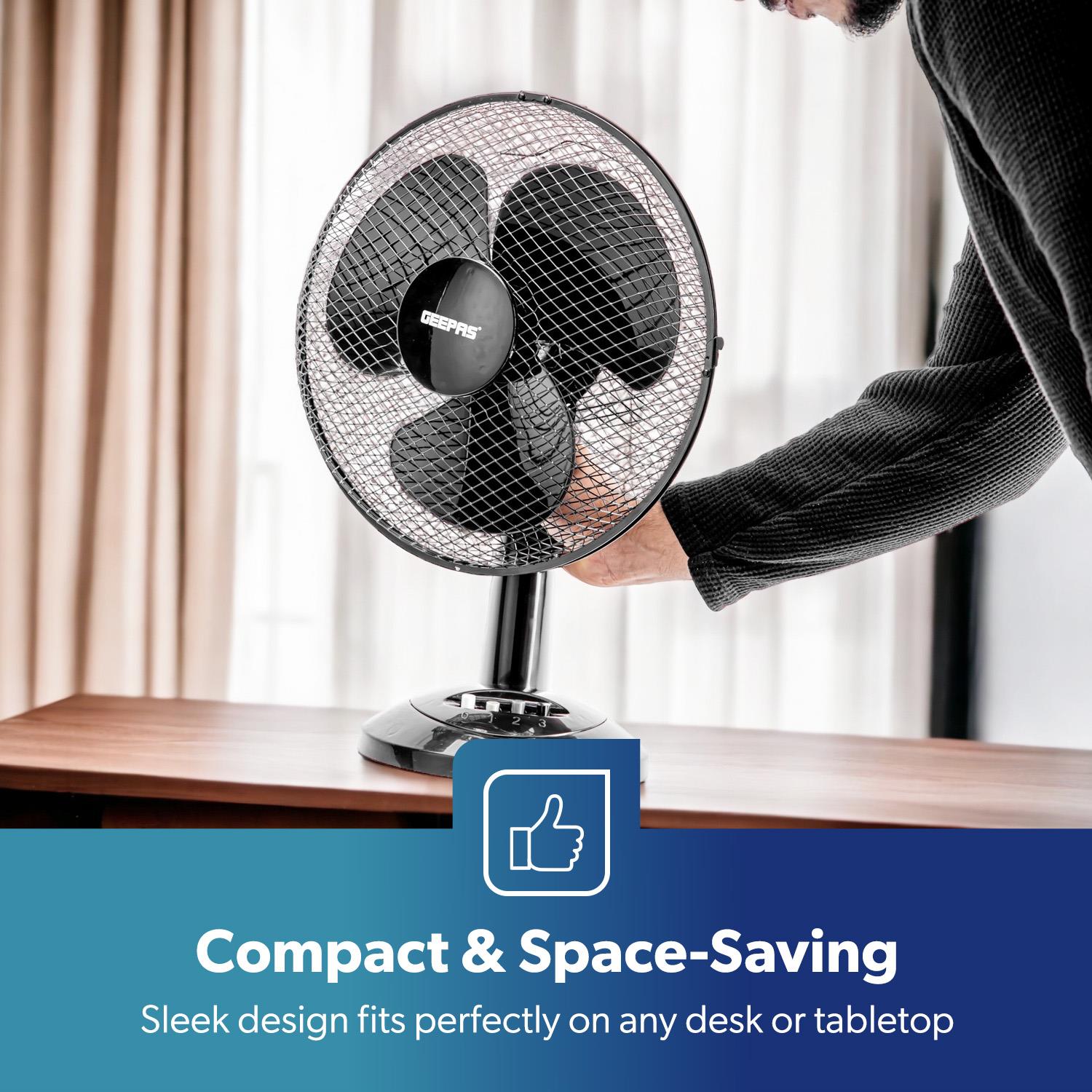12-Inch Oscillating Black Table Fan with 3 Speed Settings