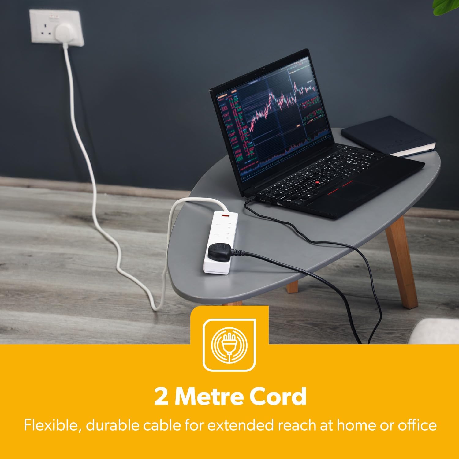 Pack Of 2 White 4 Gang Extension Leads With 2 Meter Cable