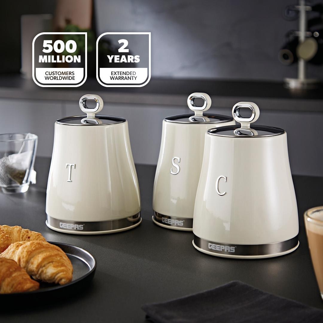 4 Piece Tea, Coffee, Sugar Canisters & 13L Bread Bin Set Retrovive