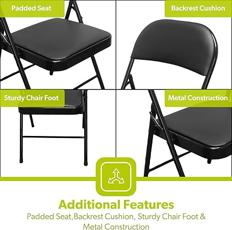 2x Padded Metal Folding Chairs For Outdoor and Indoor