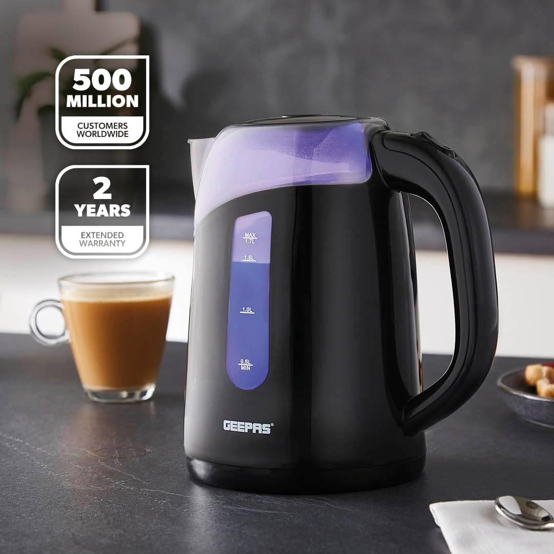 1.7L LED Illuminated Black Plastic Electric Kettle