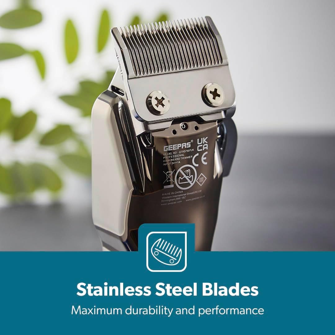 Chrome LED Rechargeable Cordless Waterproof Beard Trimmer & Hair Clipper