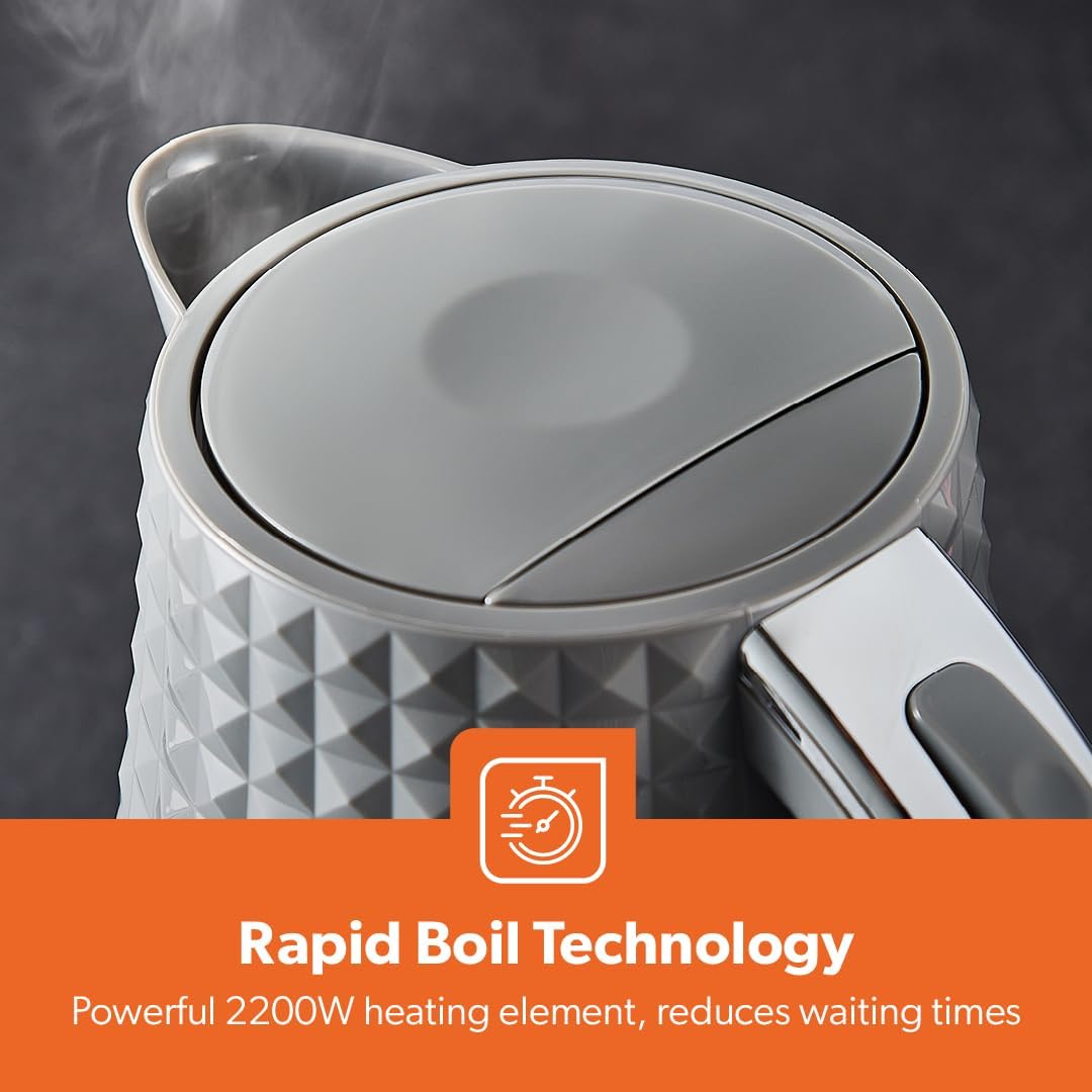 2200W 1.7L Rapid Boil Kettle and Toaster Set In Grey