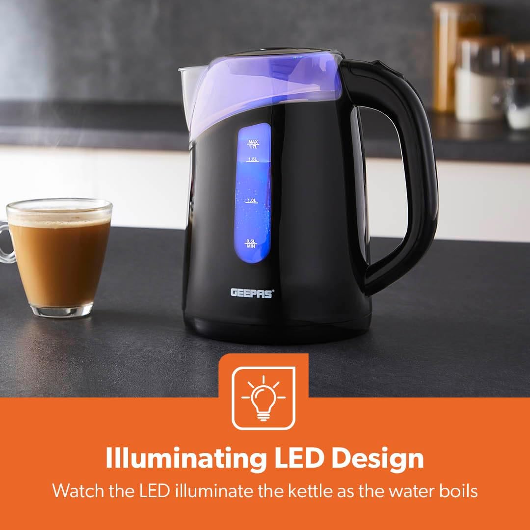 1.7L LED Illuminated Black Plastic Electric Kettle