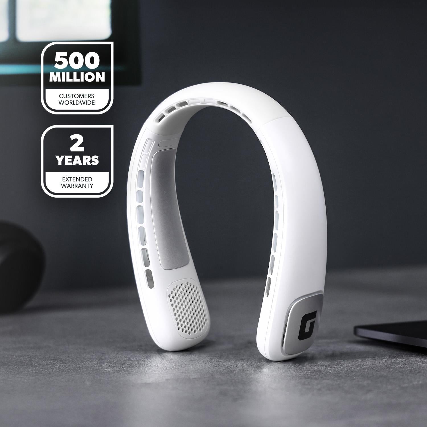 White 2000mAh 3-Speed Quiet Neck Fan 6hr Run Time