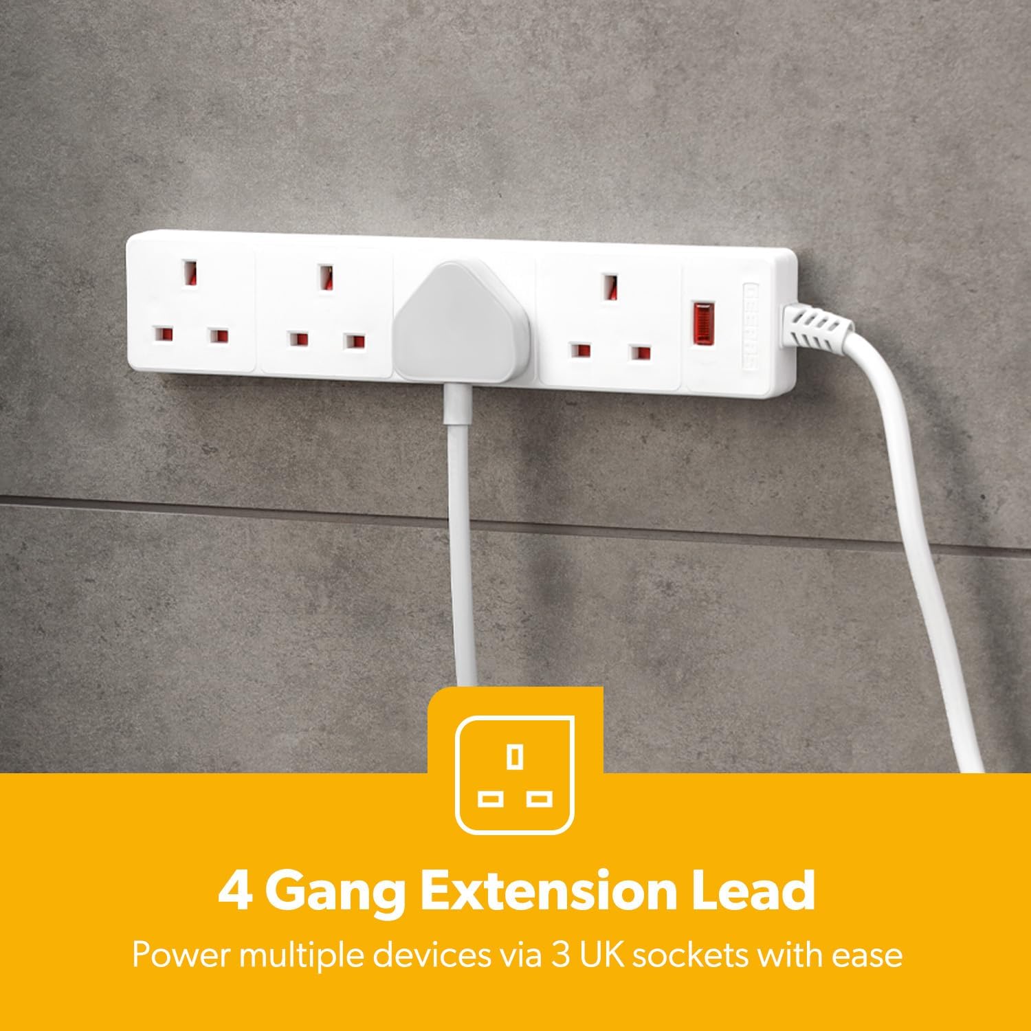 4 Pack White 4 Gang Extension Leads With 2 Metre Cable