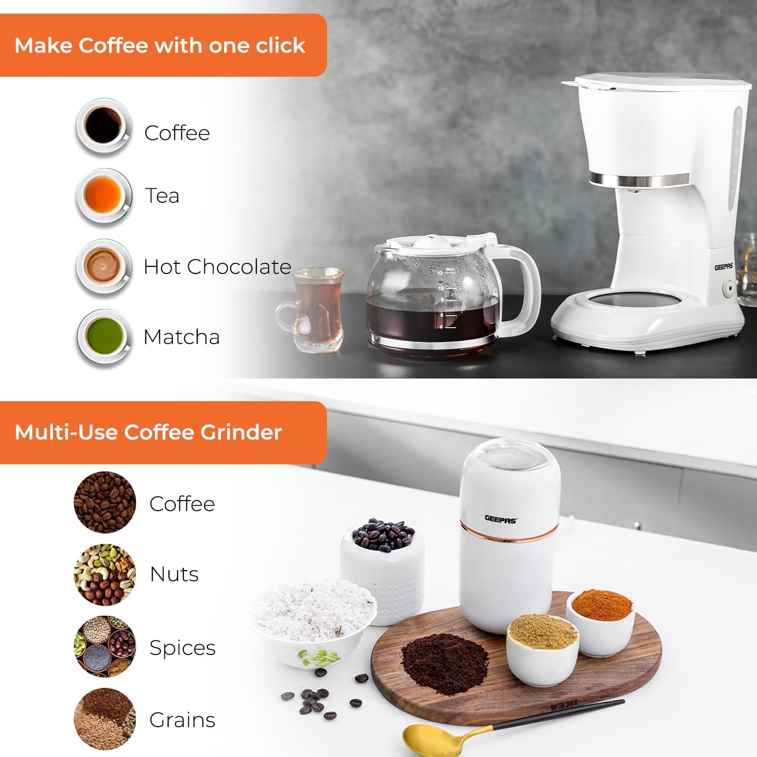 1.5L Filter Coffee Machine & 80g Capsule Coffee Grinder Bundle