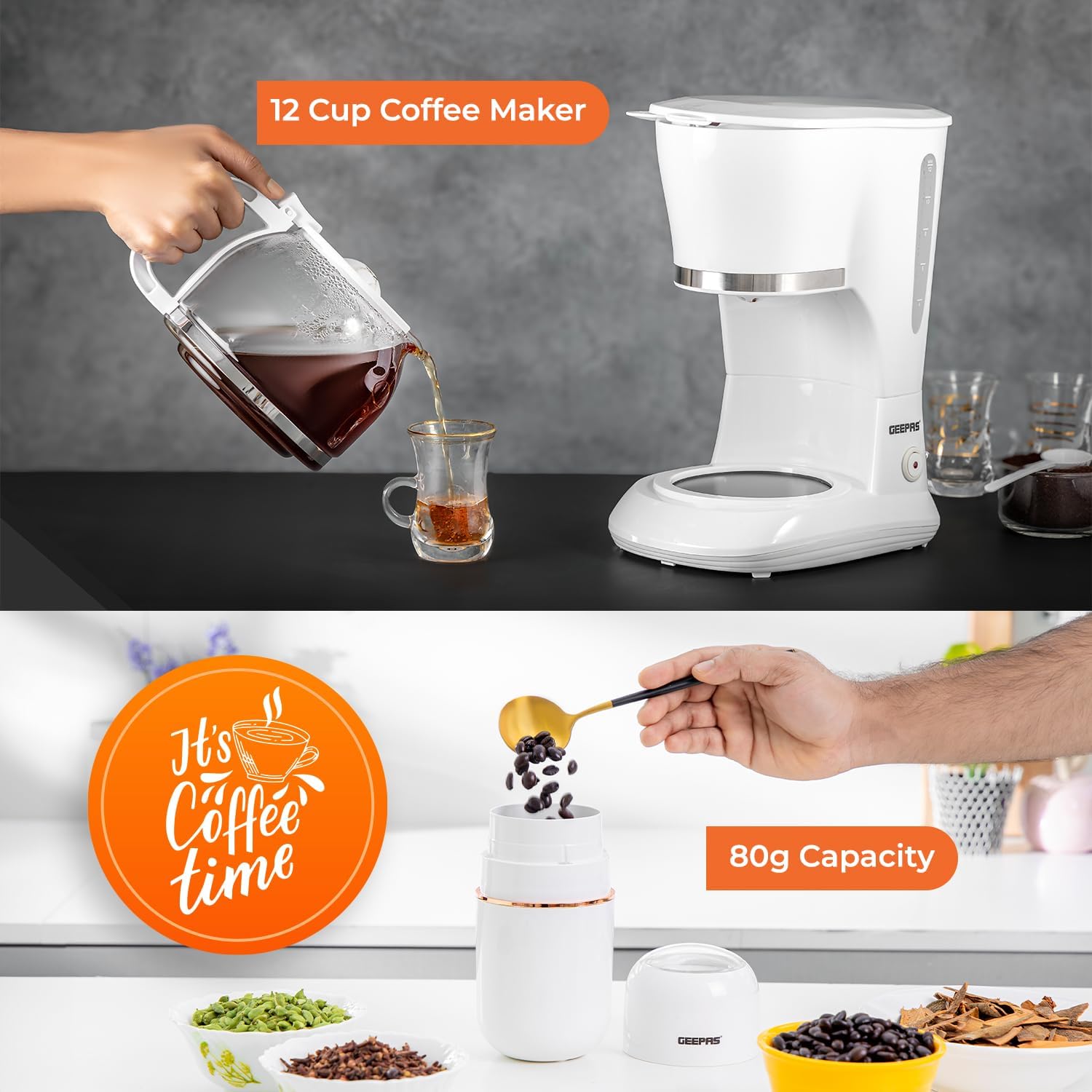 1.5L Filter Coffee Machine & 80g Capsule Coffee Grinder Bundle