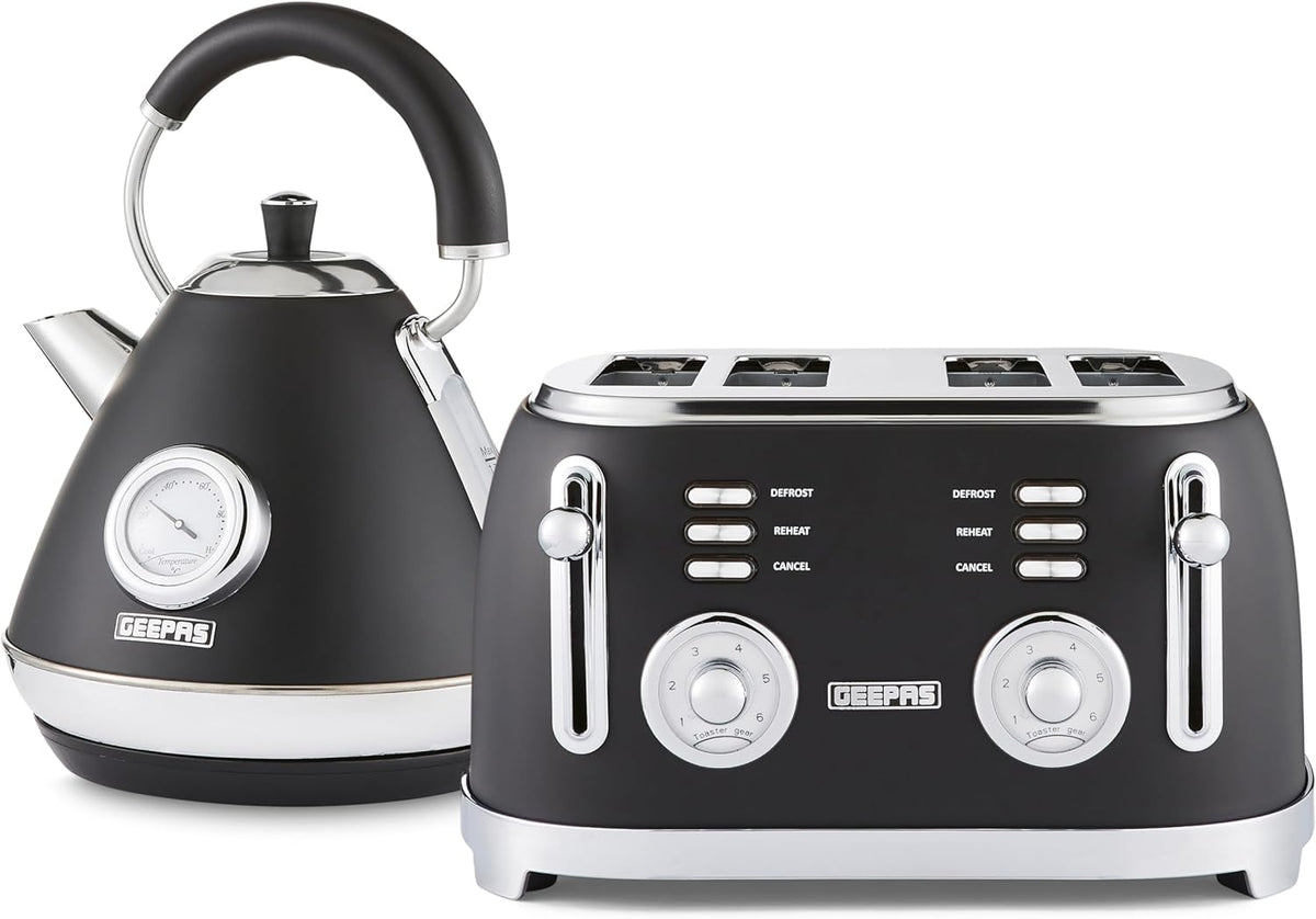 Black Retrovive Vintage Electric Pyramid Kettle & Toaster Set