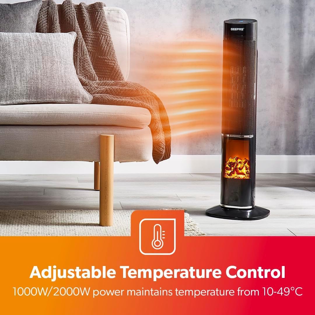 Pack Of 2 Energy-Efficient Ceramic Tower Heater With 3D Fireplace