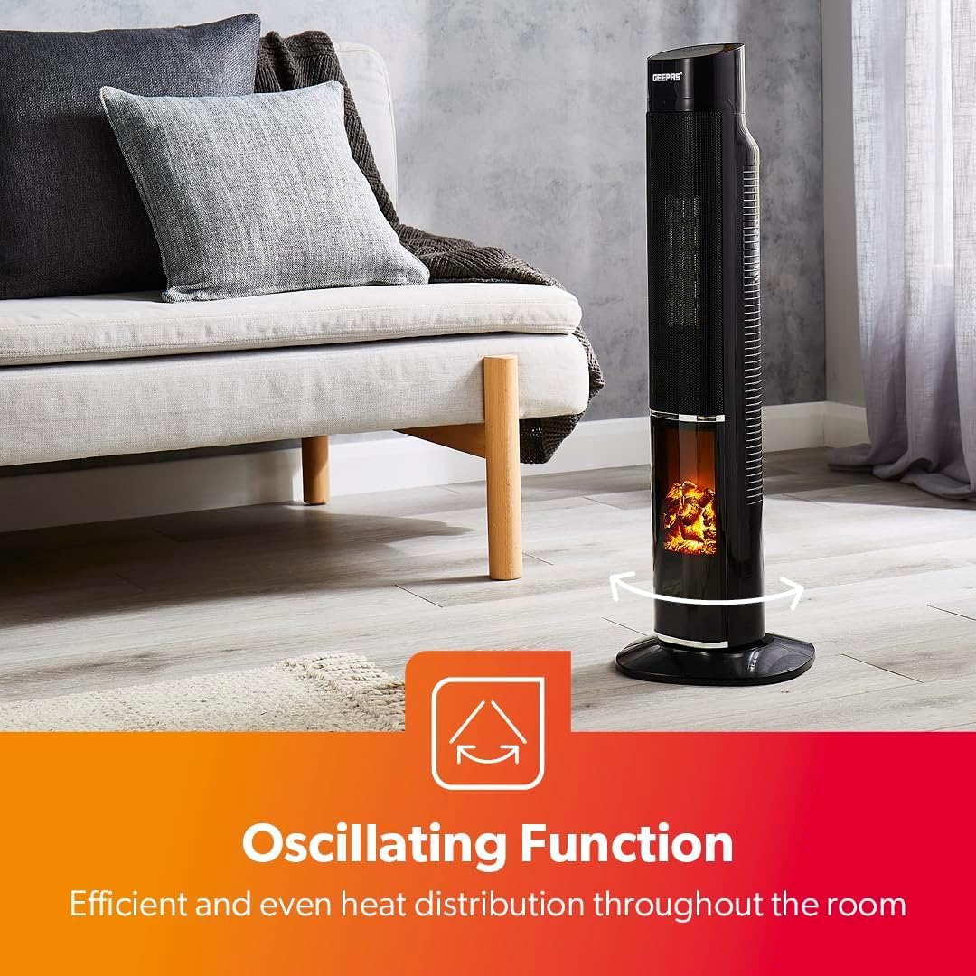 Pack Of 2 Energy-Efficient Ceramic Tower Heater With 3D Fireplace