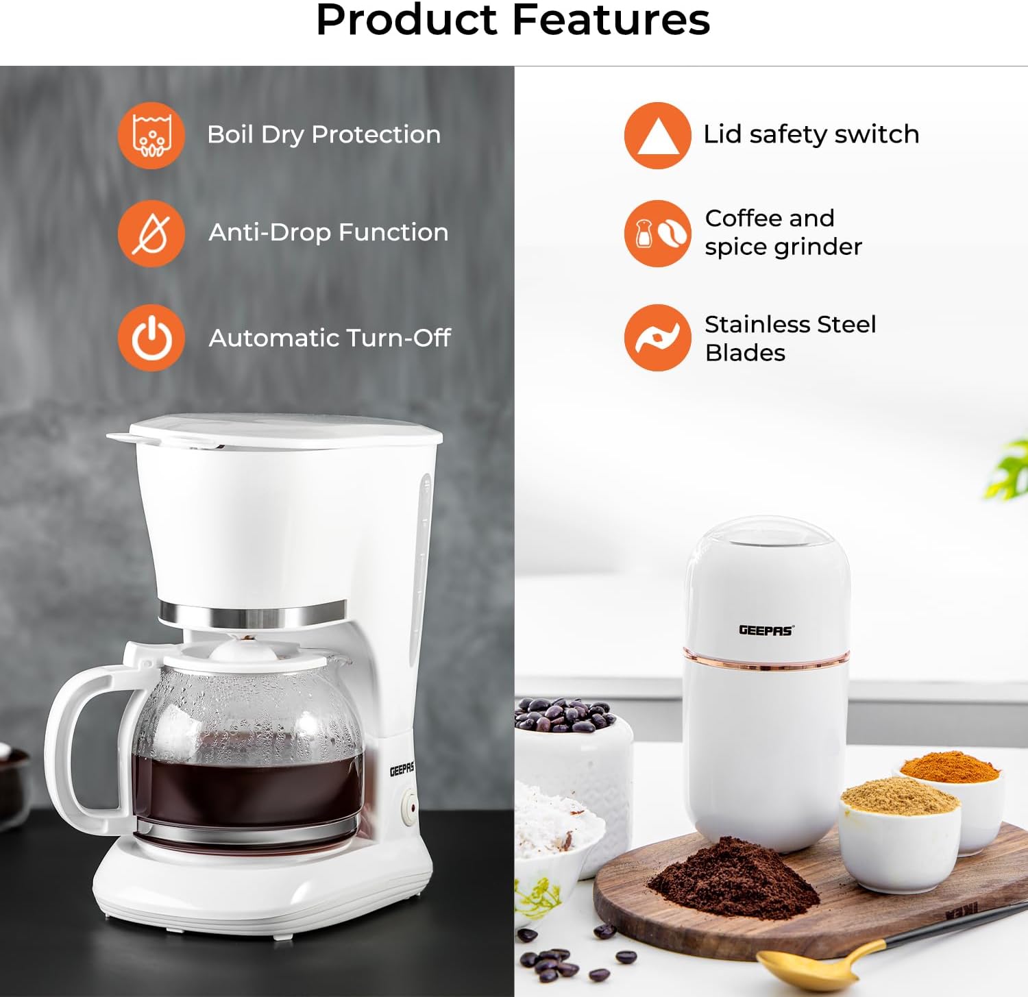 1.5L Filter Coffee Machine & 80g Capsule Coffee Grinder Bundle