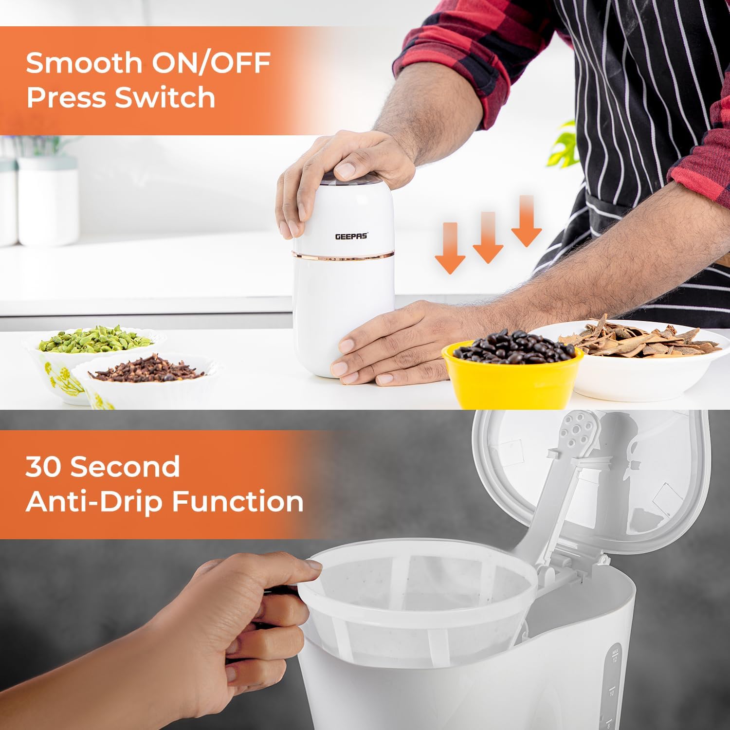 1.5L Filter Coffee Machine & 80g Capsule Coffee Grinder Bundle