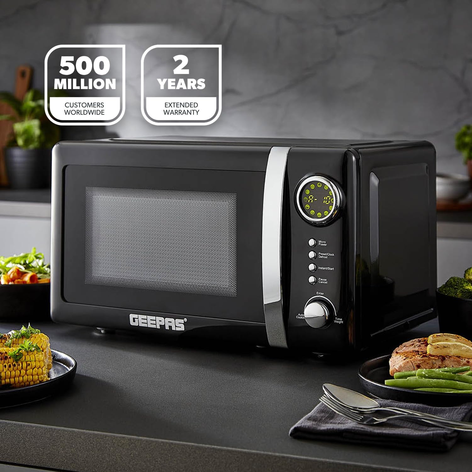 Retrovive Black 1.7L Electric Kettle, 4-Slice Toaster & 20L Digital Microwave