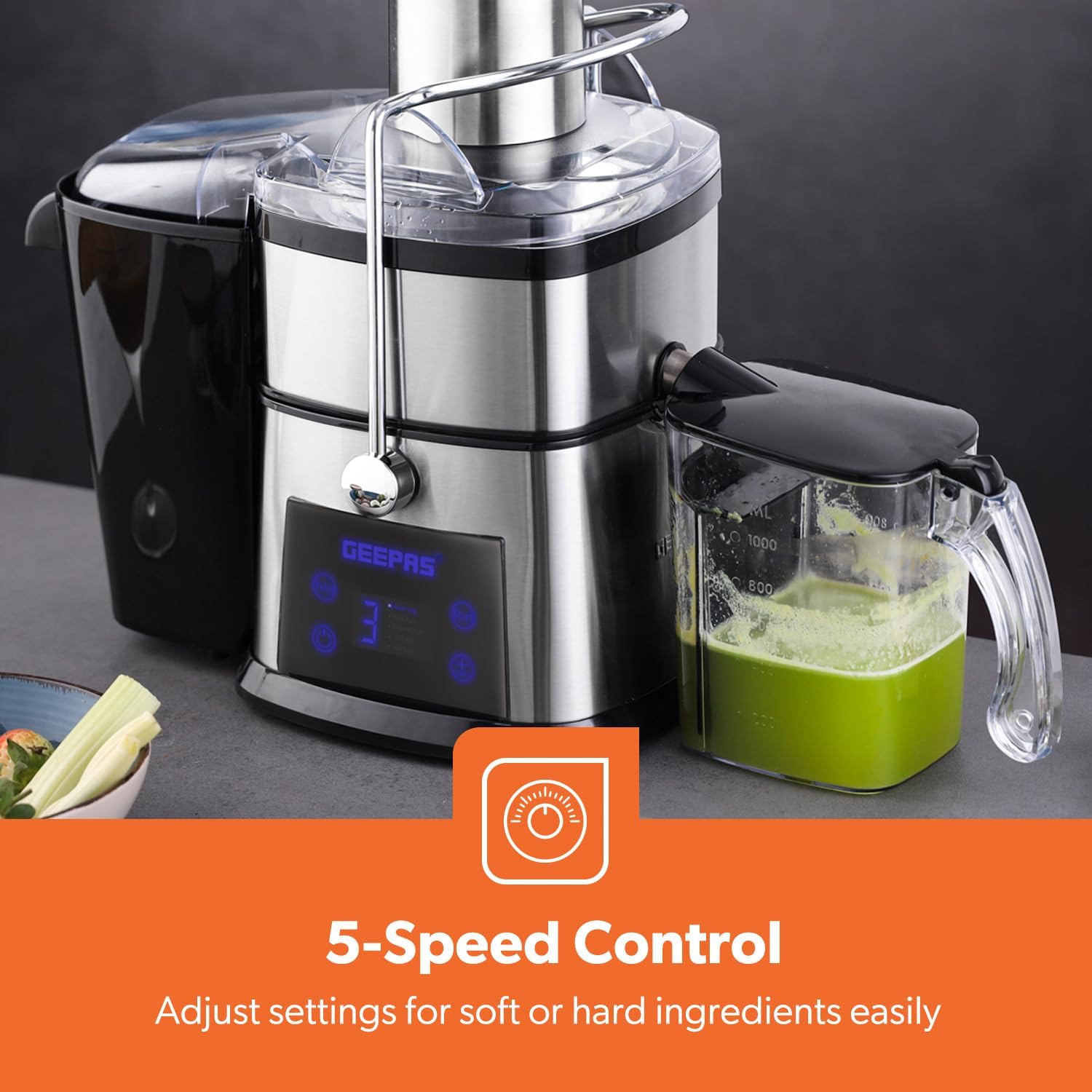 5-Speed Silver Digital Touchscreen Juicer Extractor