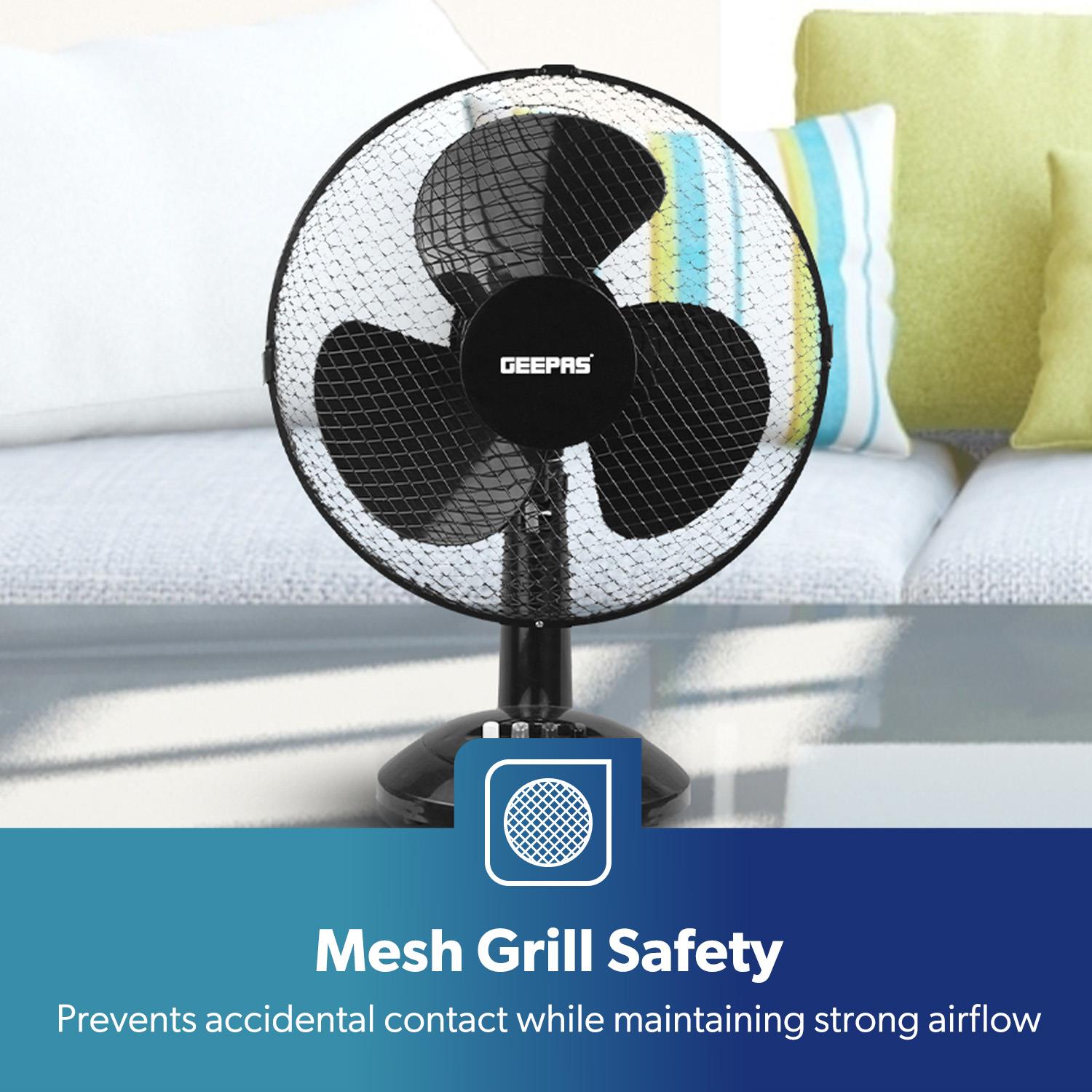 12-Inch Oscillating Black Table Fan with 3 Speed Settings