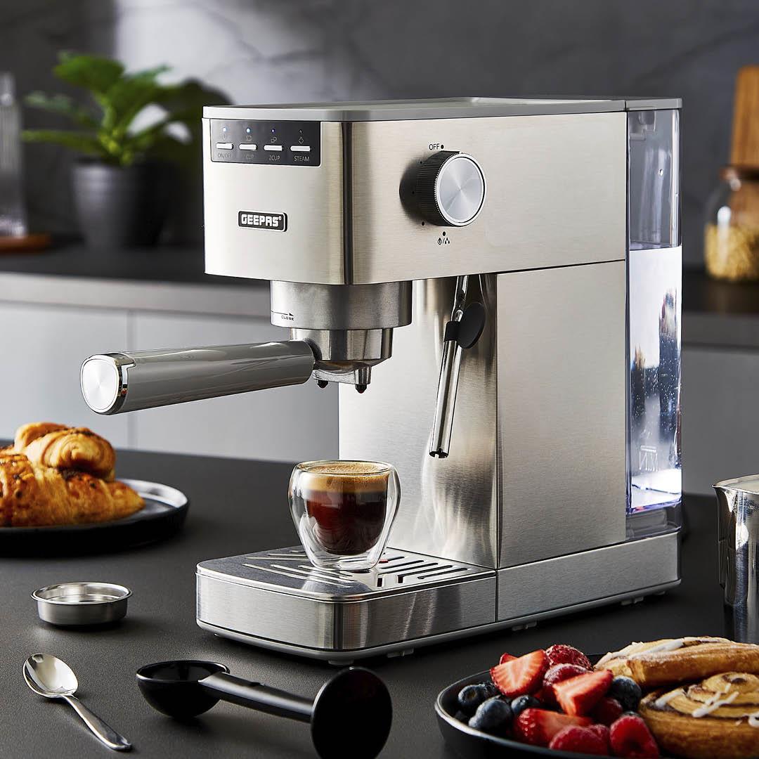 1450W Silver Slim Espresso Coffee Machine & Coffee Grinder Set