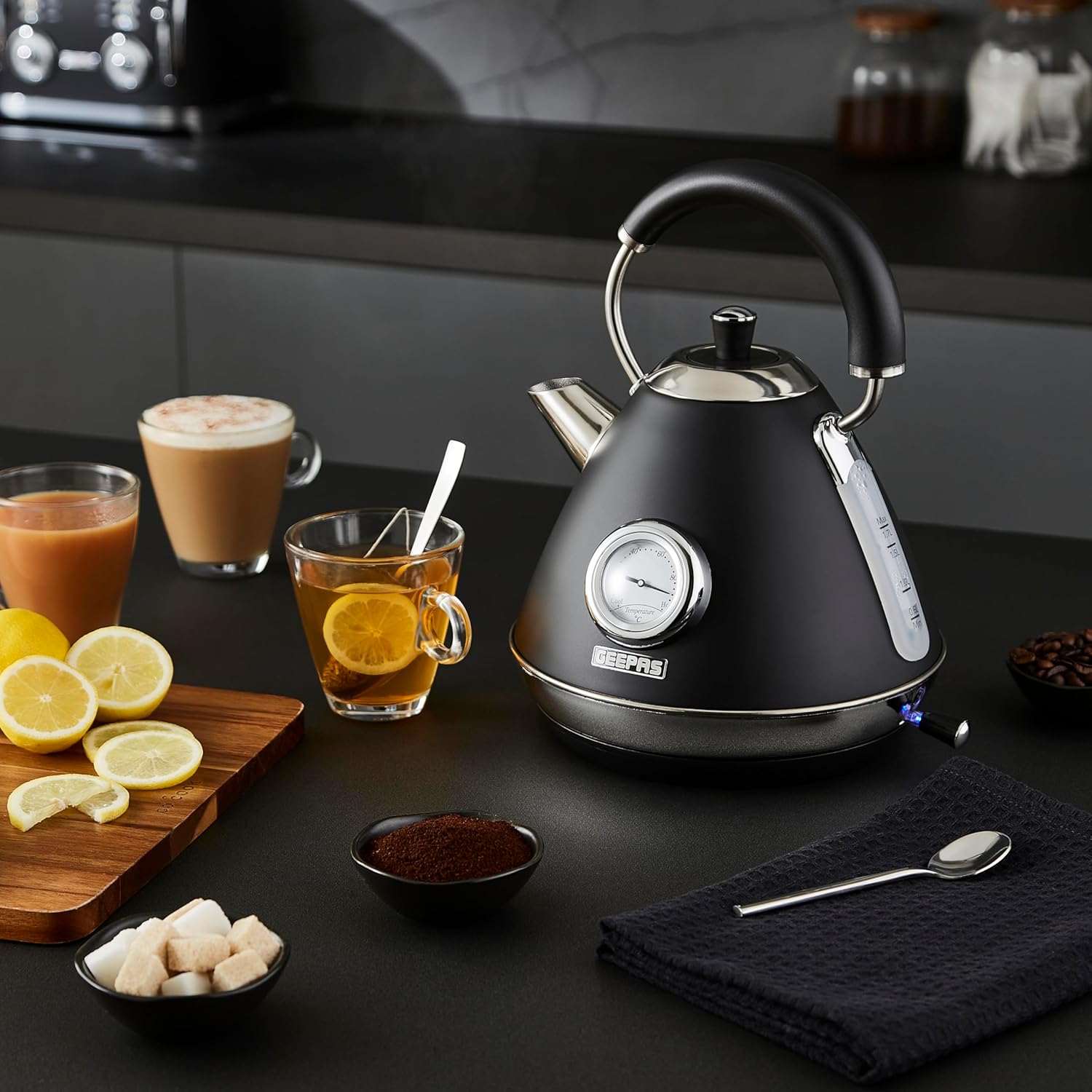 Retrovive Black 1.7L Electric Kettle, 4-Slice Toaster & 20L Digital Microwave