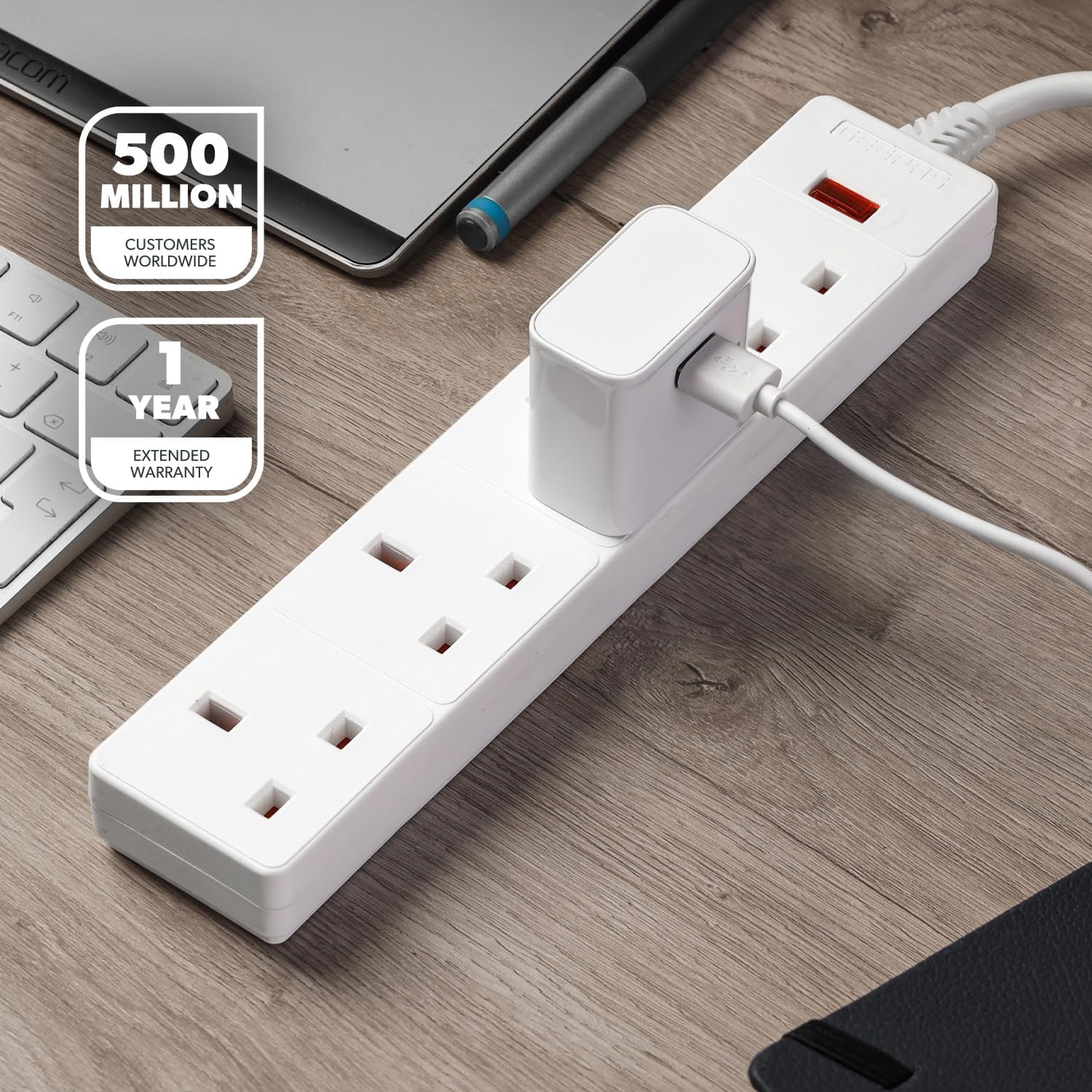 Pack Of 2 White 4 Gang Extension Leads With 2 Meter Cable