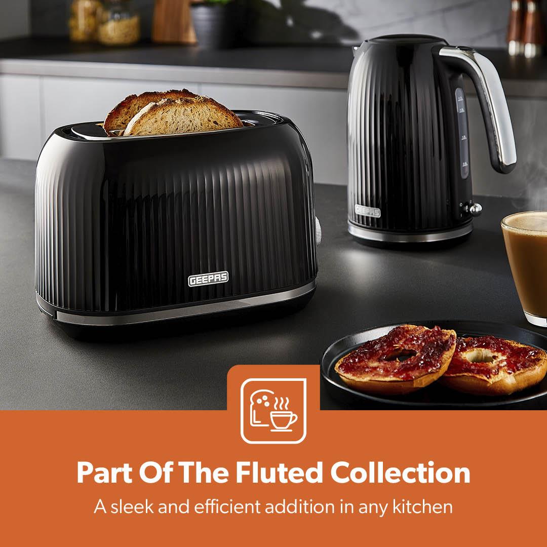 Black Fluted 2-Slice Bread Toaster & 1.7L Electric Kettle Set